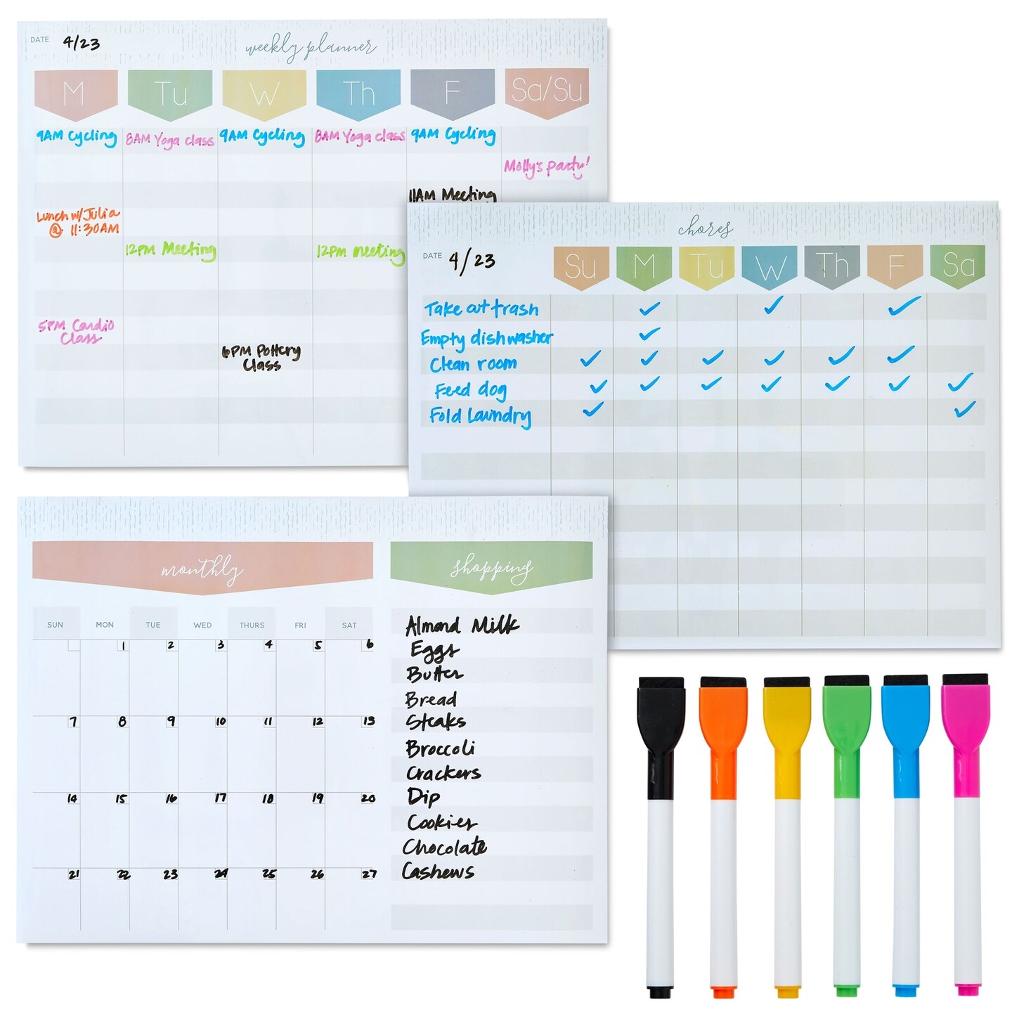 Magnetic Dry Erase Board for Fridge, Weekly Planner with 6 Magnetic Pens for Teachers, Students, Kitchen (12 x 9 In)