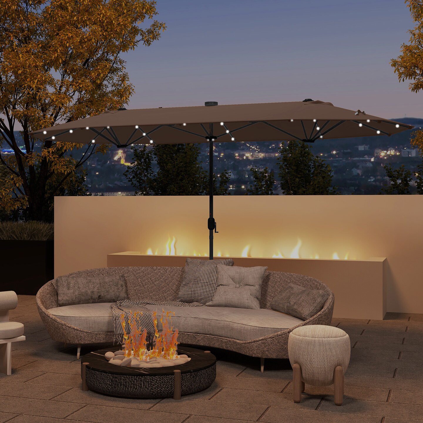 13FT Outdoor Patio Umbrella with Solar LED Lights for Backyard Relaxation