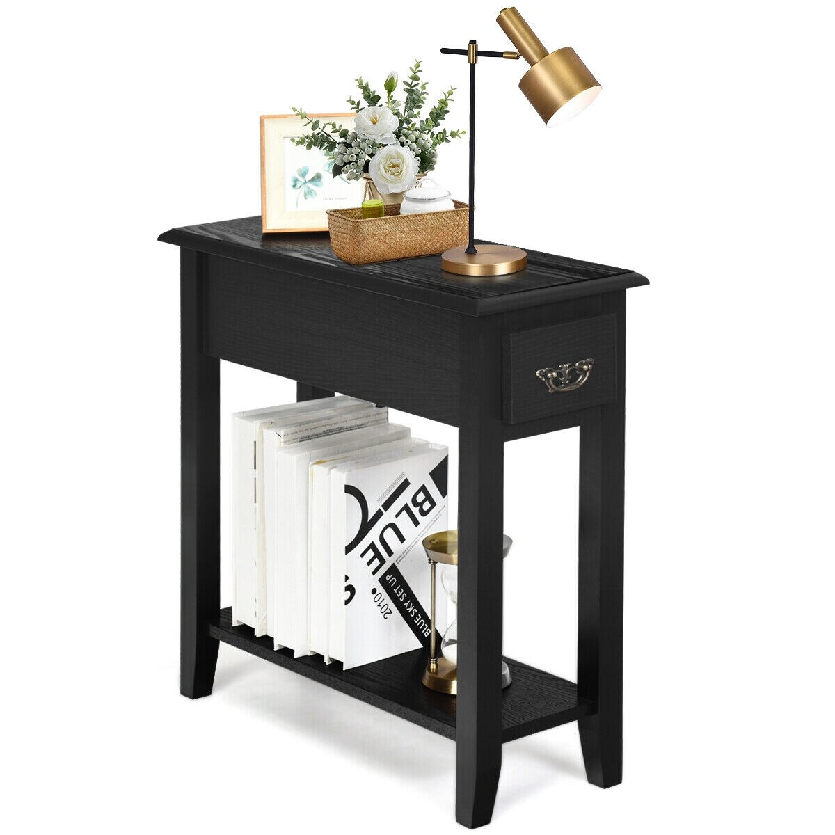 Modern Accent Table with Large Drawer and Storage Shelf Ideal for Small Spaces Living Room and Bedroom
