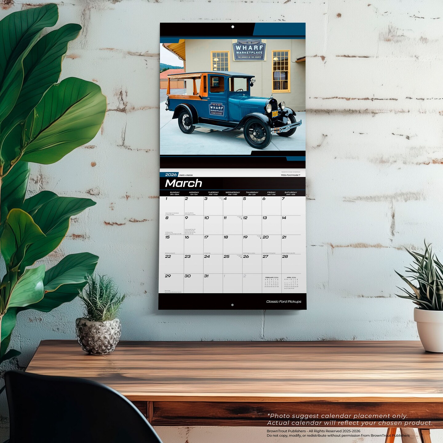 Classic Ford Pickups OFFICIAL | 2026 12 x 24 Inch (Hanging) Monthly Square Wall Calendar | Foil Stamped Cover | Plastic-Free | BrownTrout | Motor Truck