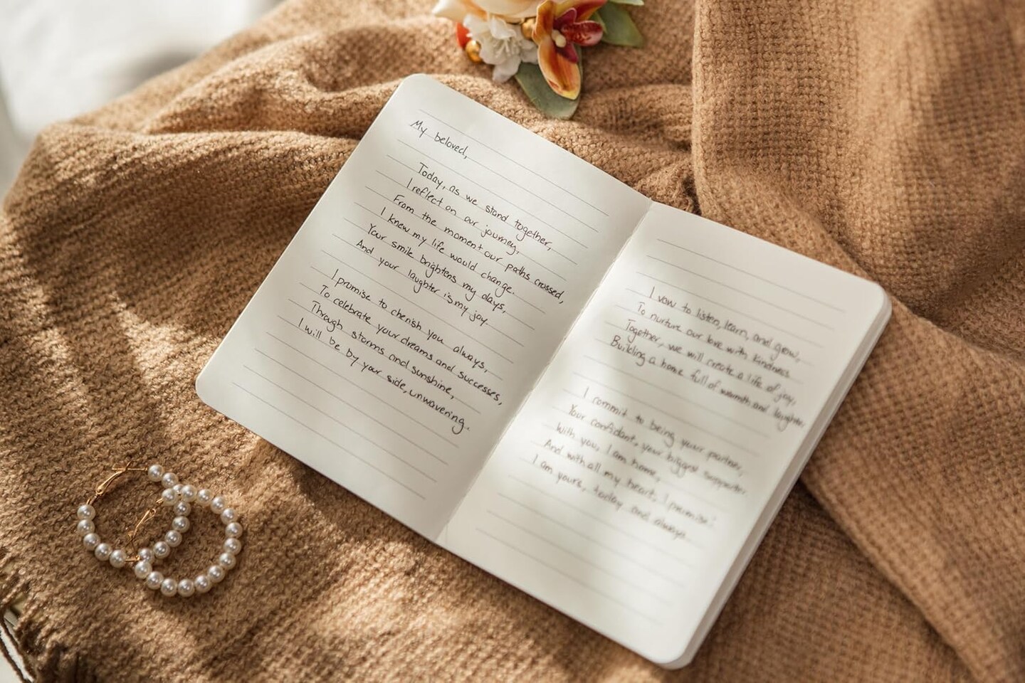Slim Vow Books (Set of 2 - Design 1) - Soft Cream Canvas Linen Textured Cover Wedding Vow Booklets, Ceremony Speech Promise Notebook Journal, Gift for Newly Engaged Couple, 48 Lined Pages, 5.75&#x22; x 4&#x22;