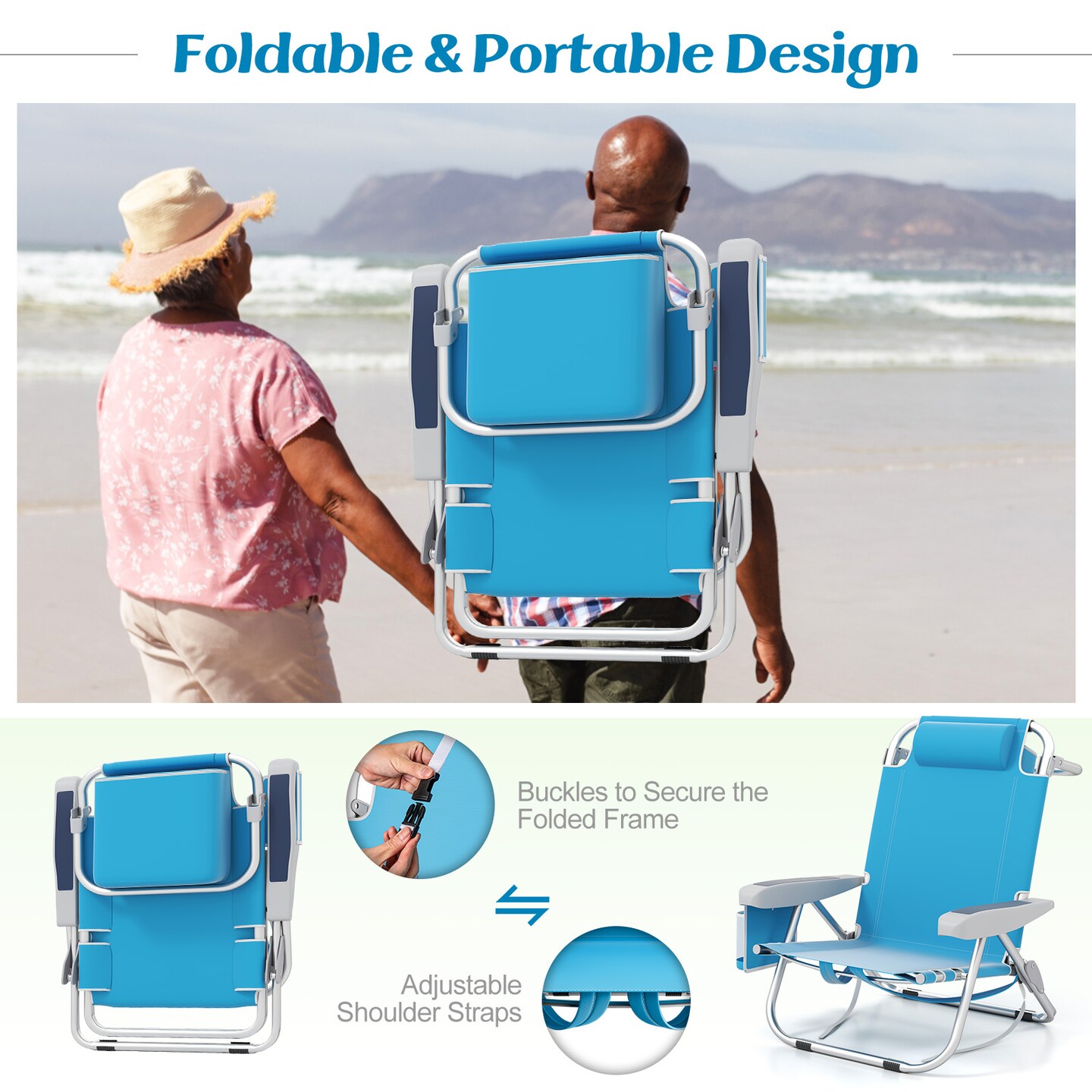 Adjustable Beach Chair with Cup Holder and Storage for Outdoor Relaxation