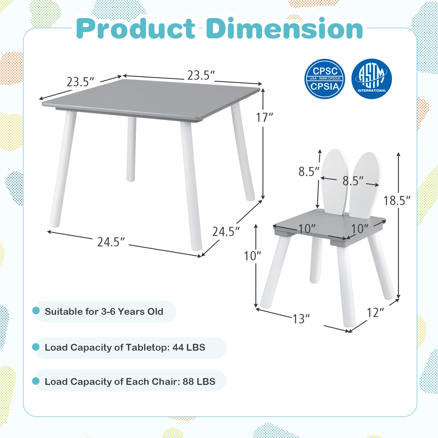 Kids Table and Chair Set for Toddlers Art Snack Reading Playroom