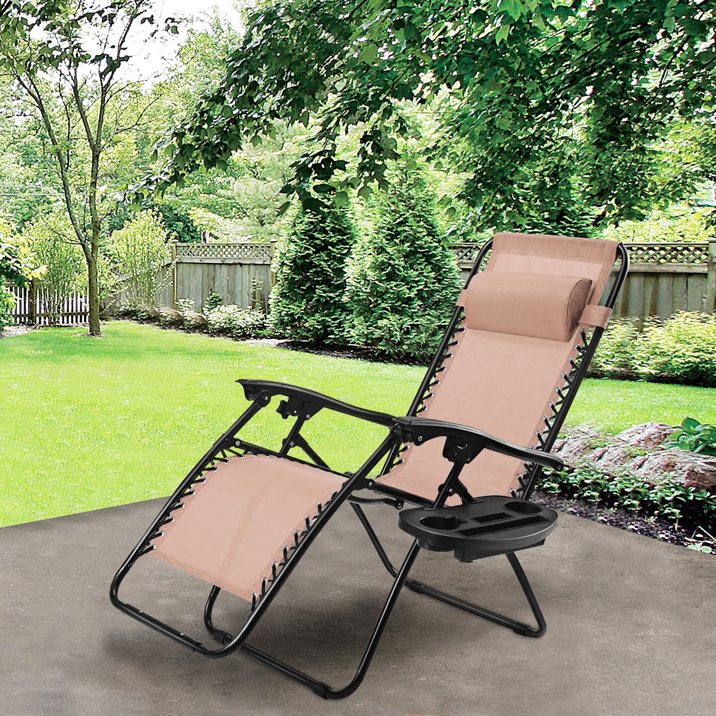 Adjustable Folding Recliner Chair with Cup Holder Tray and Sturdy Aluminum Frame for Indoor or Outdoor Use