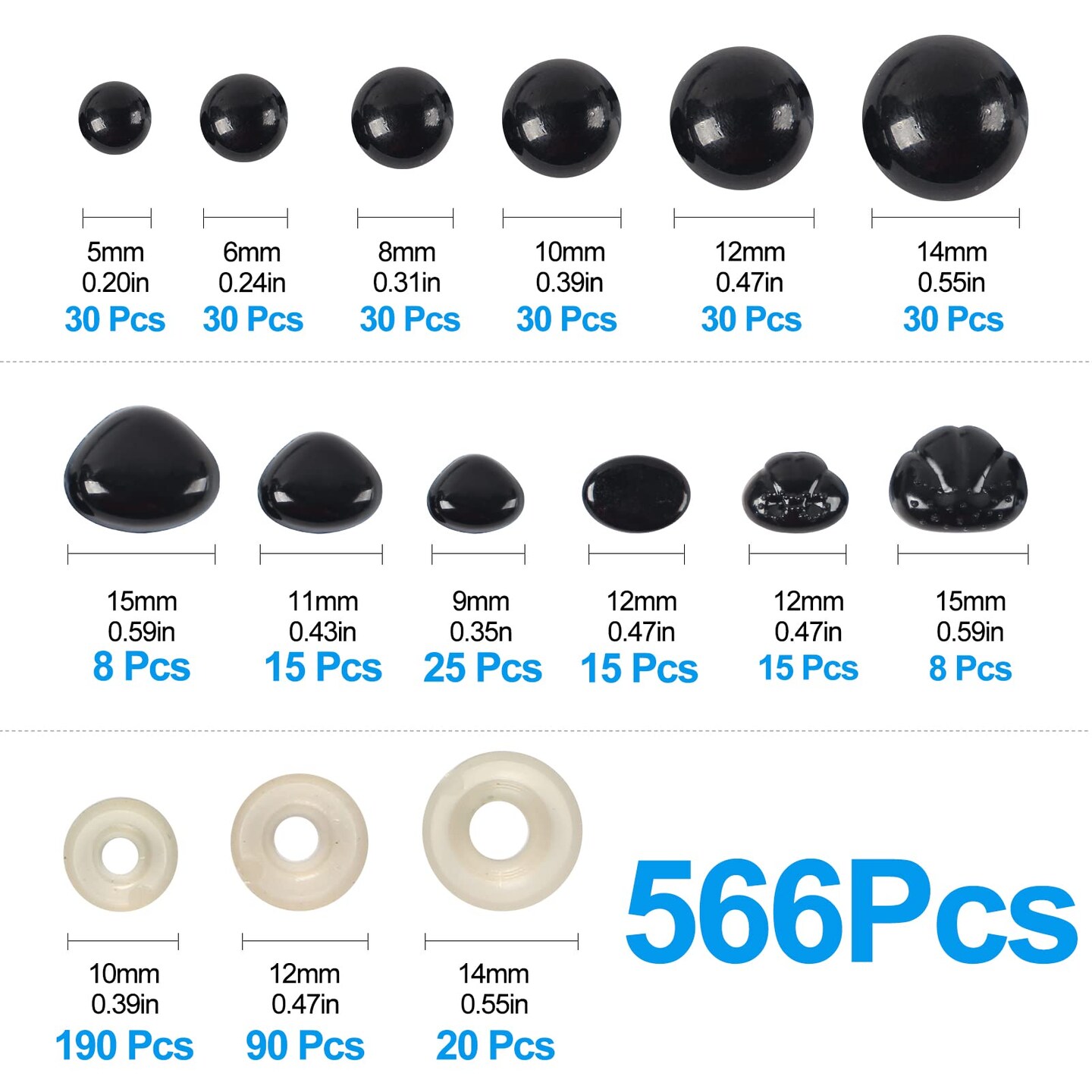 566PCS Safety Eyes and Noses for Amigurumi, Stuffed Crochet Eyes with Washers, Craft Doll Eyes and Nose for Teddy Bear, Crochet Toy, Stuffed Doll and Plush Animal (Various Sizes)&#x26; Organizer Storage Tote Bag