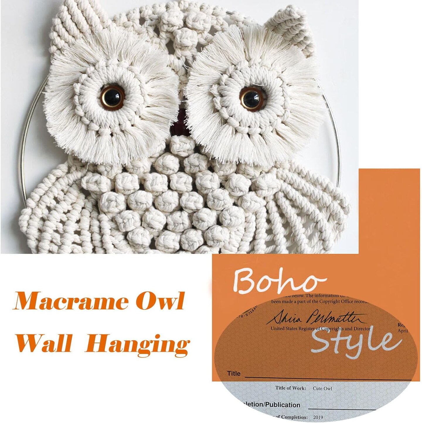 Owl Macrame Wall Hanging Hand-Woven Boho Tapestry, Owl-Themed Wall Decor for Bedroom, Living Room, or Nursery (Beige, Small)