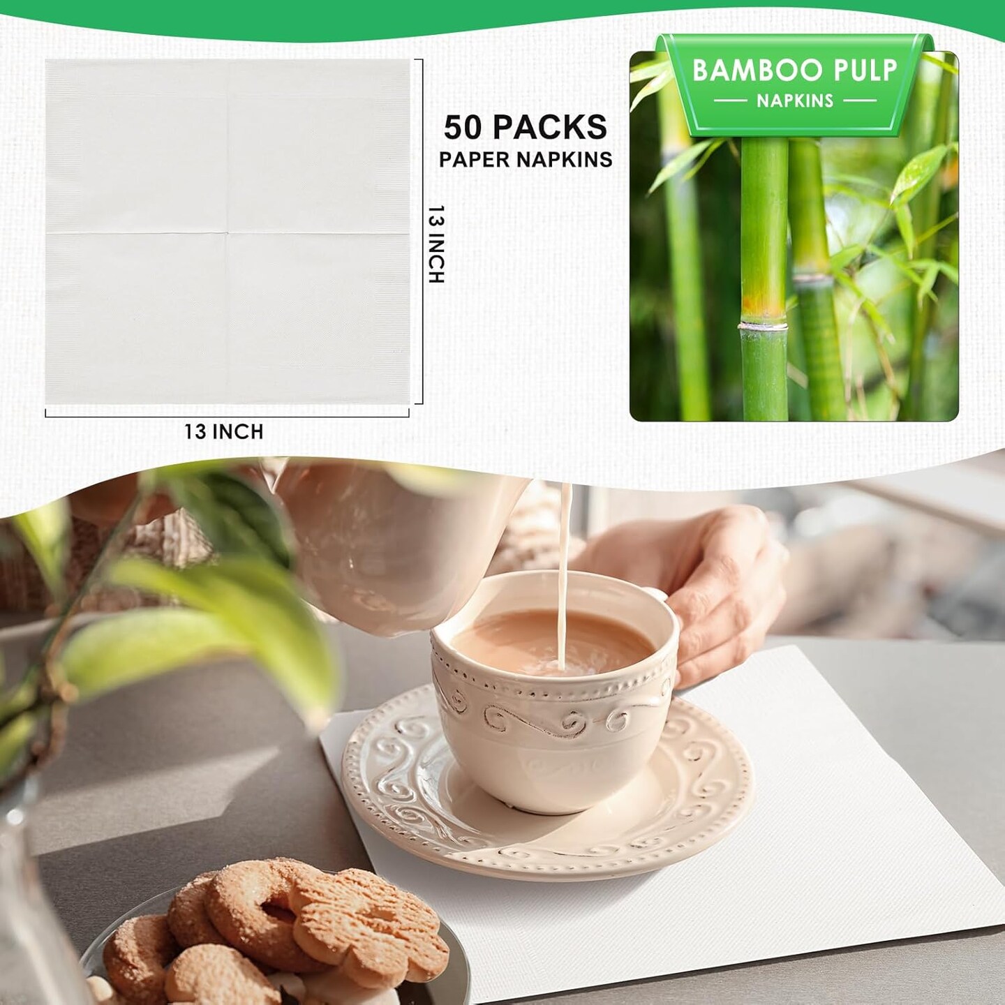 300-piece compostable paper plates set, featuring 10-inch eco-friendly white square plates made from sugarcane pulp. This set includes biodegradable napkins and heavy-duty disposable utensils, perfect for parties and events, offering a sustainable an