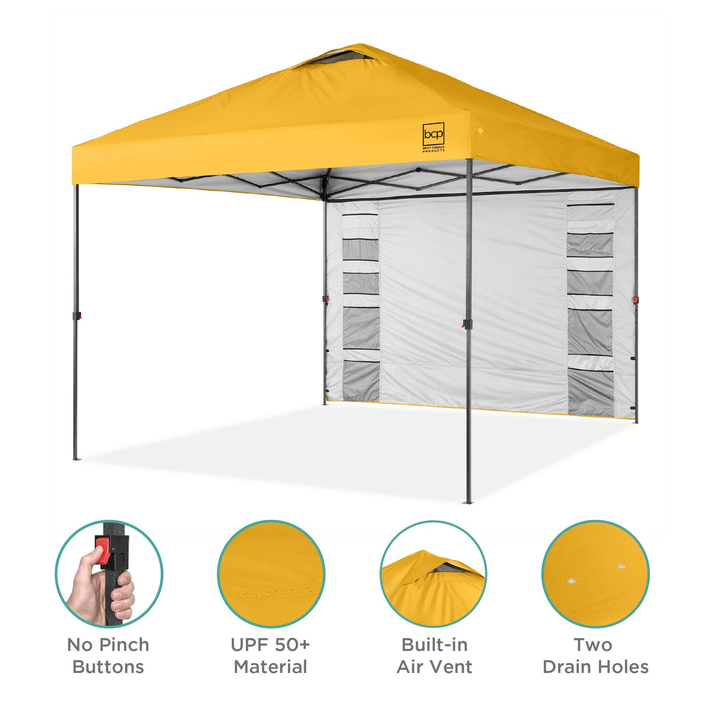 Best Choice Products 10x10ft Easy Setup Pop Up Canopy, Portable Tent w/ Side Wall, 1-Button Push, Case