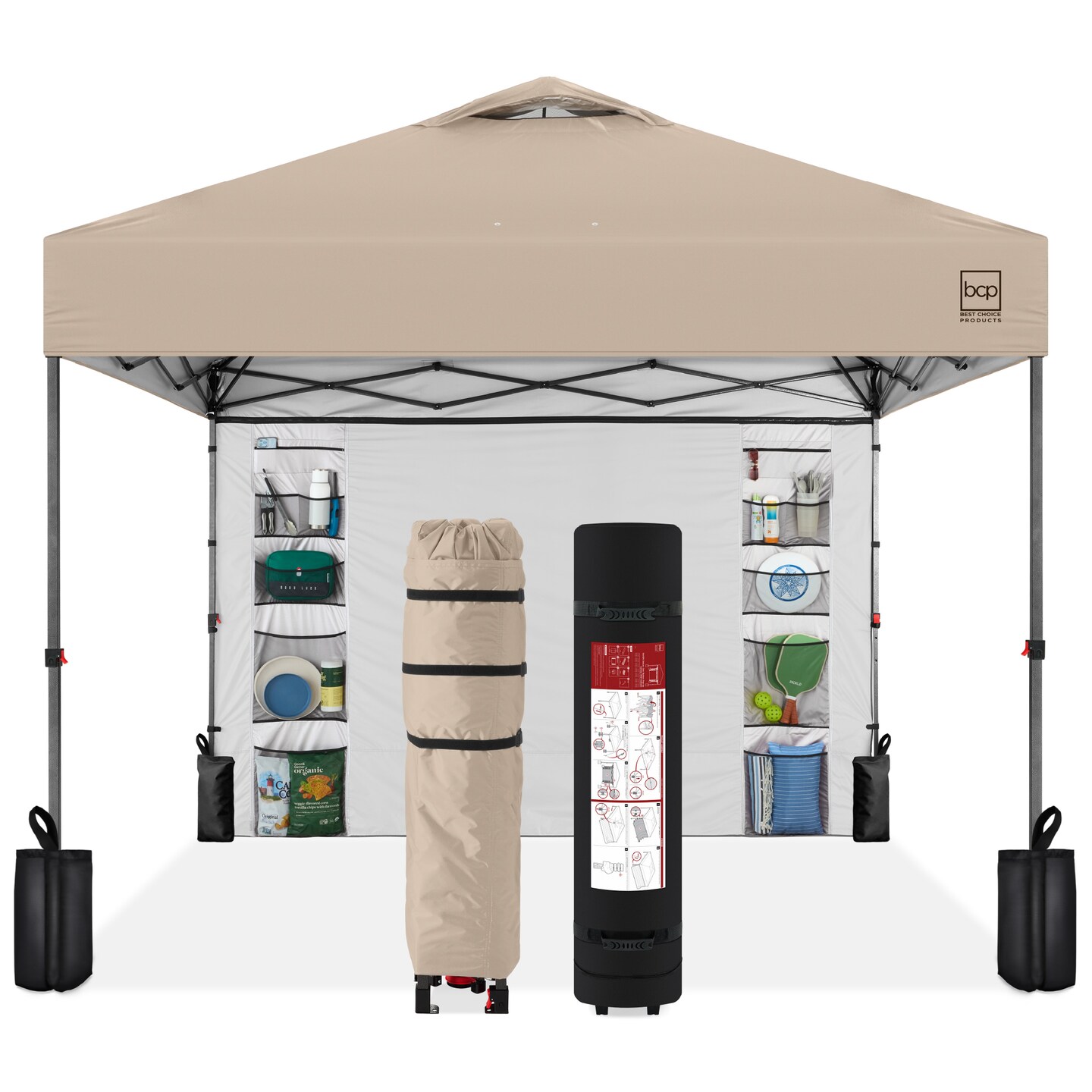 Best Choice Products 10x10ft Easy Setup Pop Up Canopy, Portable Tent w/ Side Wall, 1-Button Push, Case