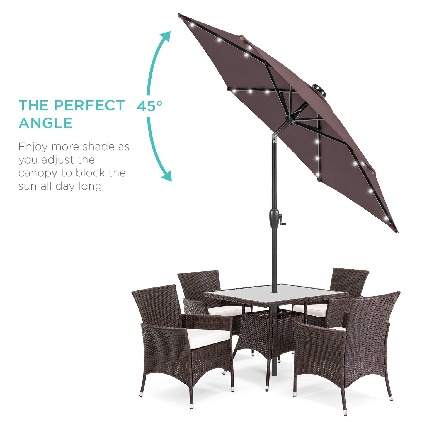 Best Choice Products 7.5ft Outdoor Solar Patio Umbrella for Deck, Pool w/ Tilt, Crank, LED Lights