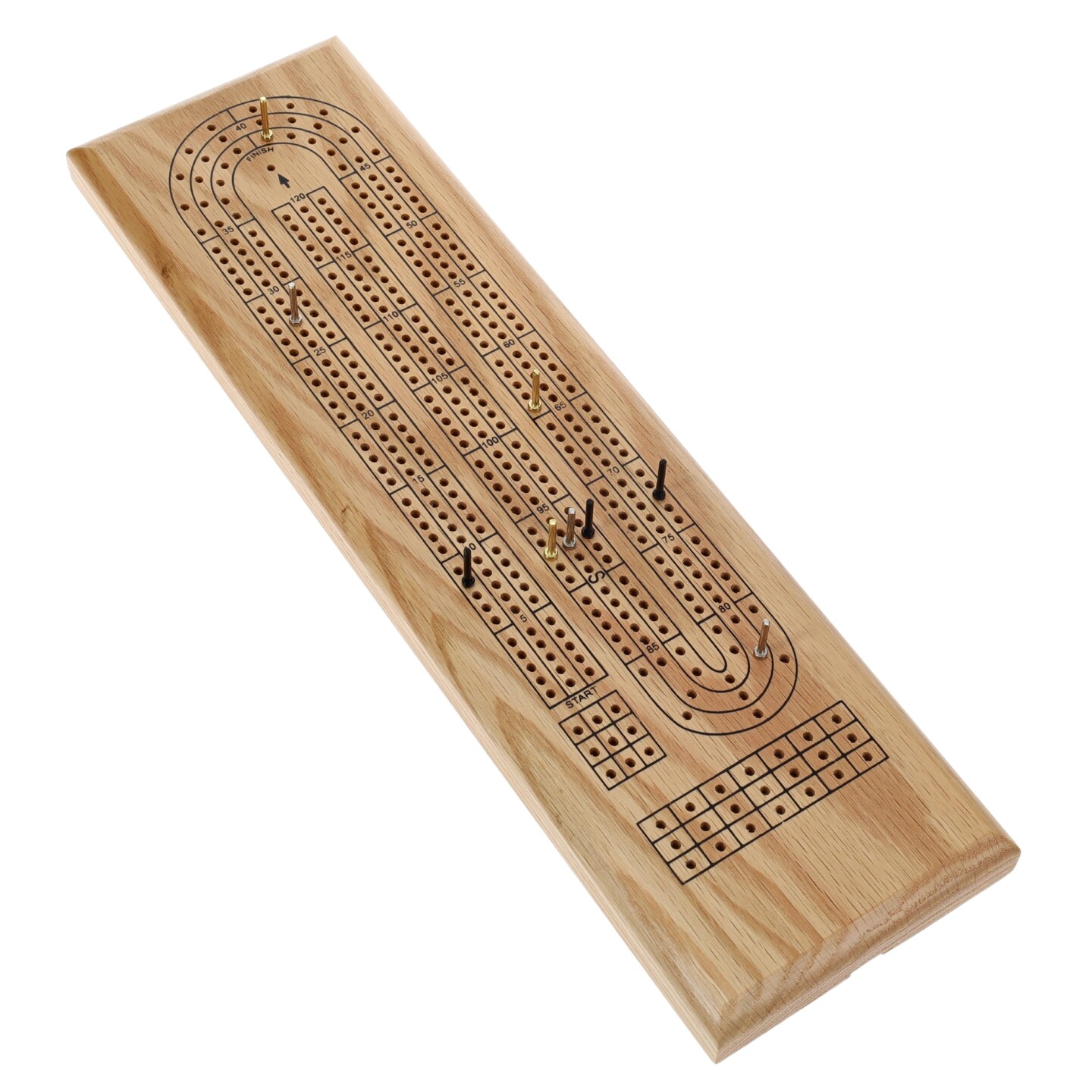 WE Games Classic Cribbage Set - Solid Wood Continuous 3 Track Board with Metal Pegs