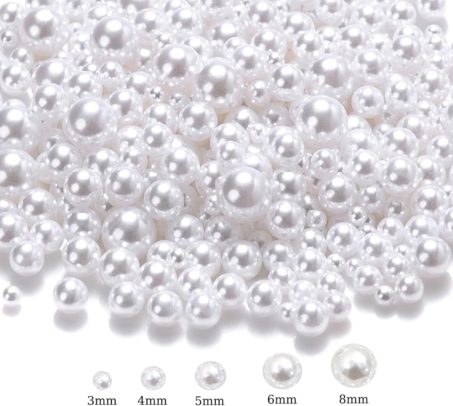 1000PCS No Hole Pearls, 3-8MM White Round Beads for Crafts No Hole, Faux Makeup Pearls Beads for Nail Face Art, Vase Fillers, Table Scatter, Wedding, Birthday Party Decoration