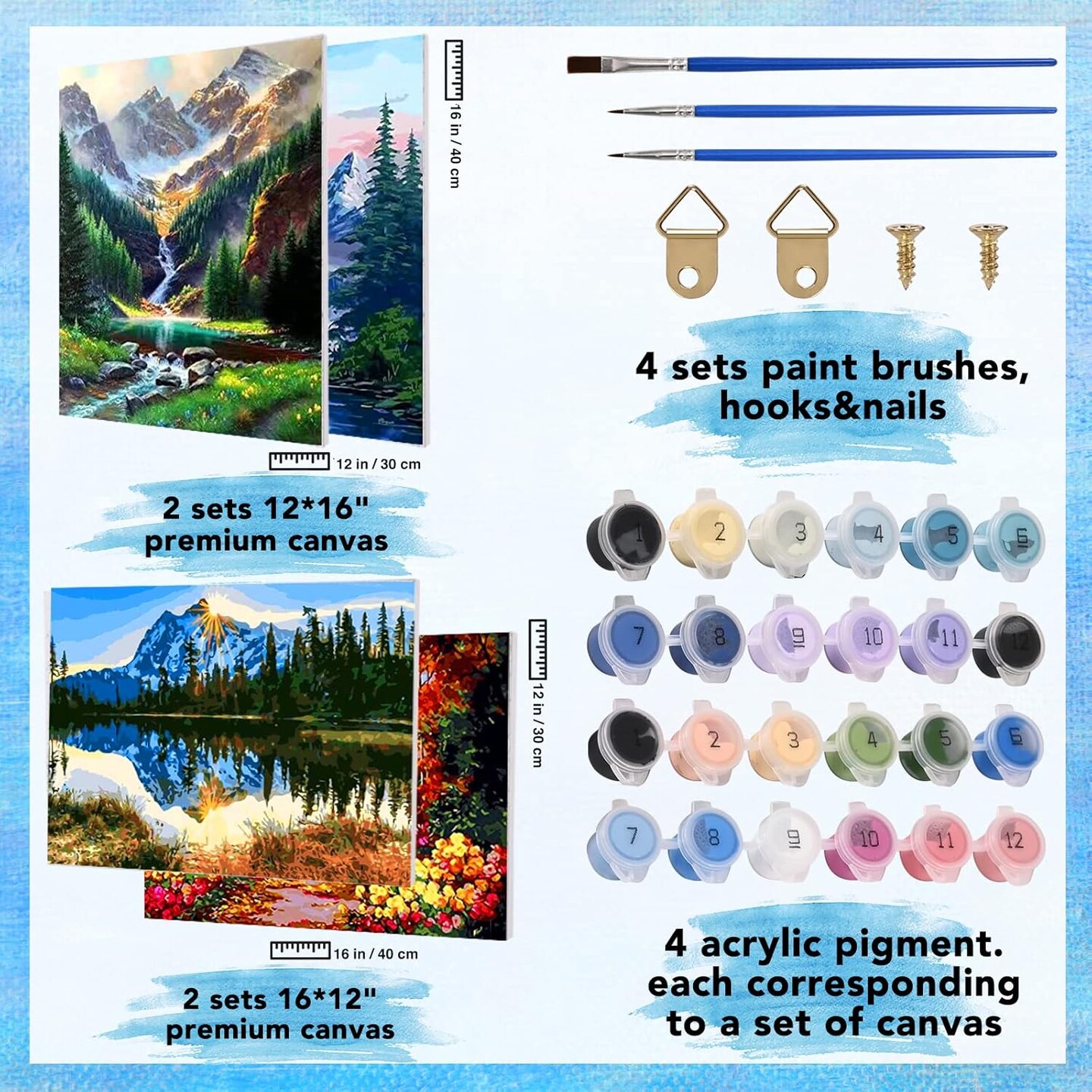 Paint by Numbers Kit for Adults Kids - Crafts DIY Paint by Numbers Kits for Beginners - Color by Numbers Pack on Canvas Painting Kit - Acrylic Paint on Mountains Lake