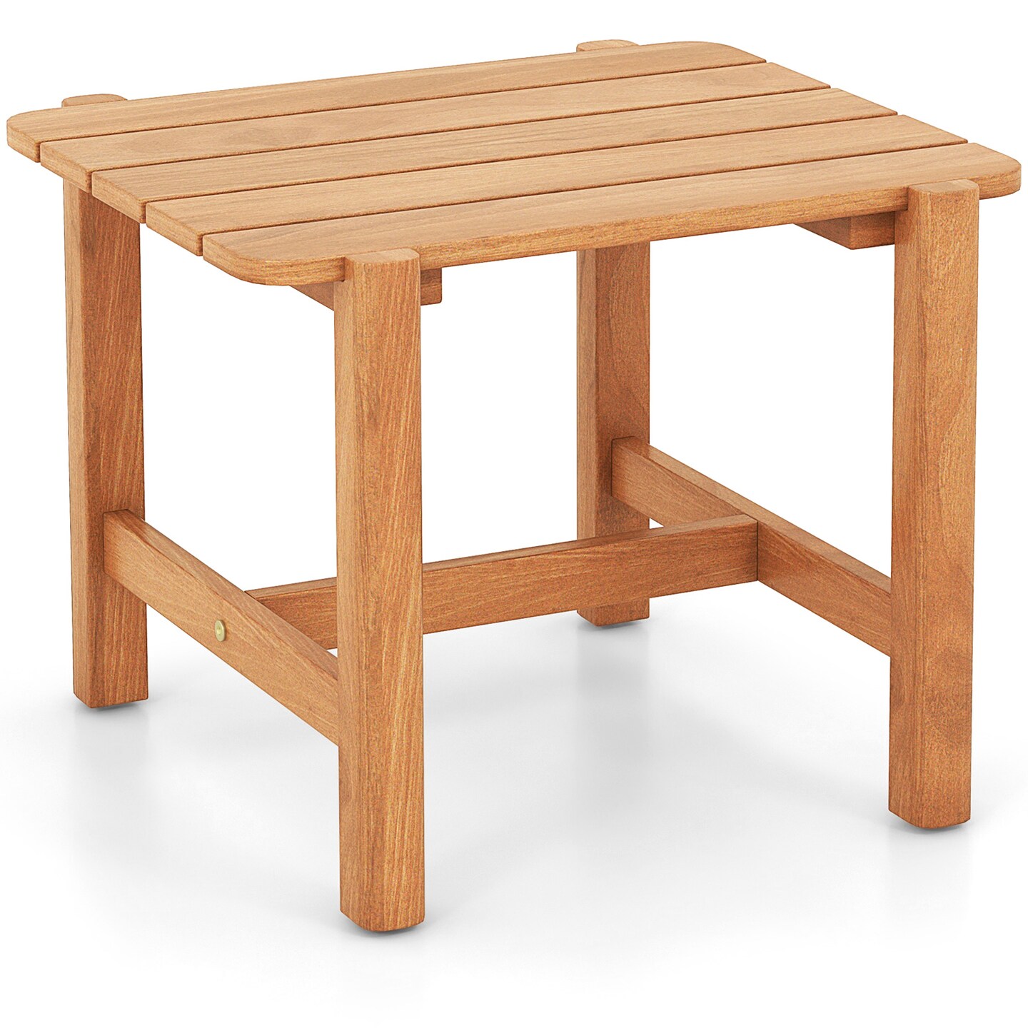 Natural Teak Wood Outdoor Side Table with Slatted Top and Stable Base