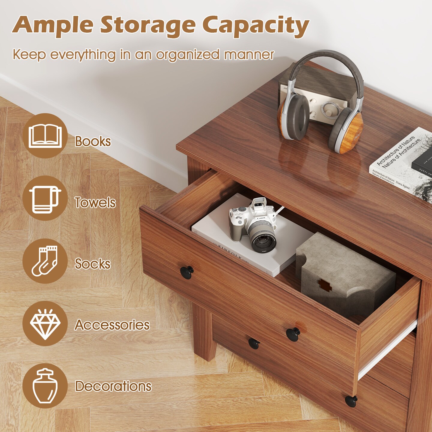 3 Drawer Dresser Chest Bedside Table with Metal Handles Suitable for Any Room