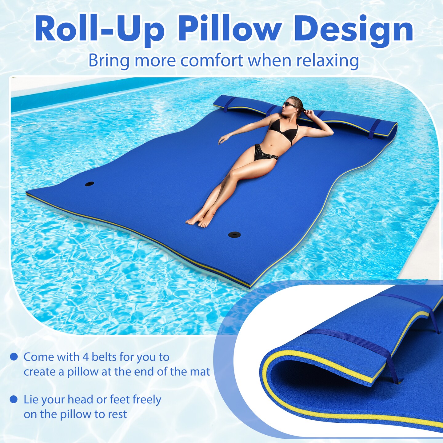 XPE Foam Water Pad with Rolling Pillow and 666.5 lbs Capacity