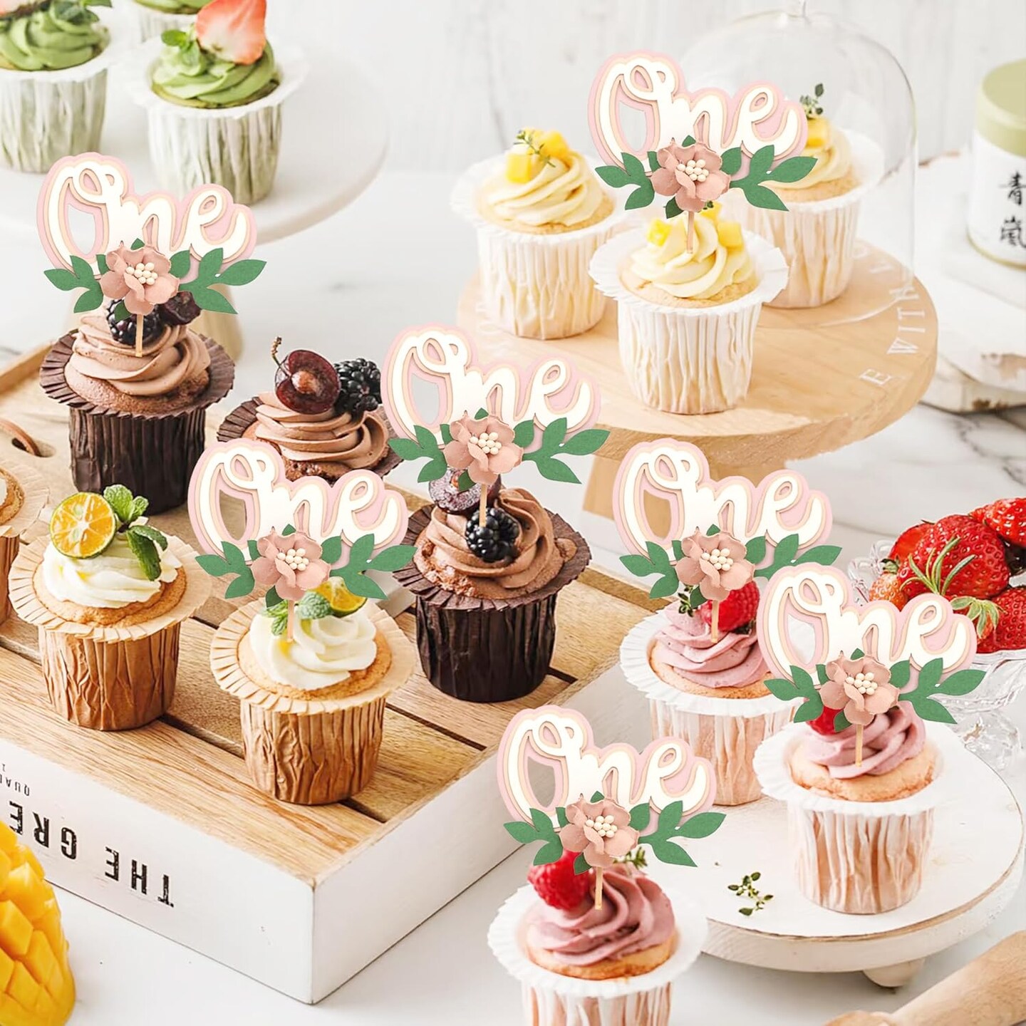 Blosome Floral Cupcake Topper-flower cake topper,Wild Flower Party Photo Props for Anniversary,Fairy Cupcake Topper,wedding Shower