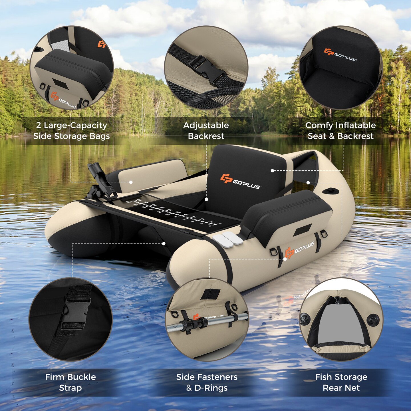 Inflatable Fishing Float with Adjustable Straps &#x26; Storage Pockets