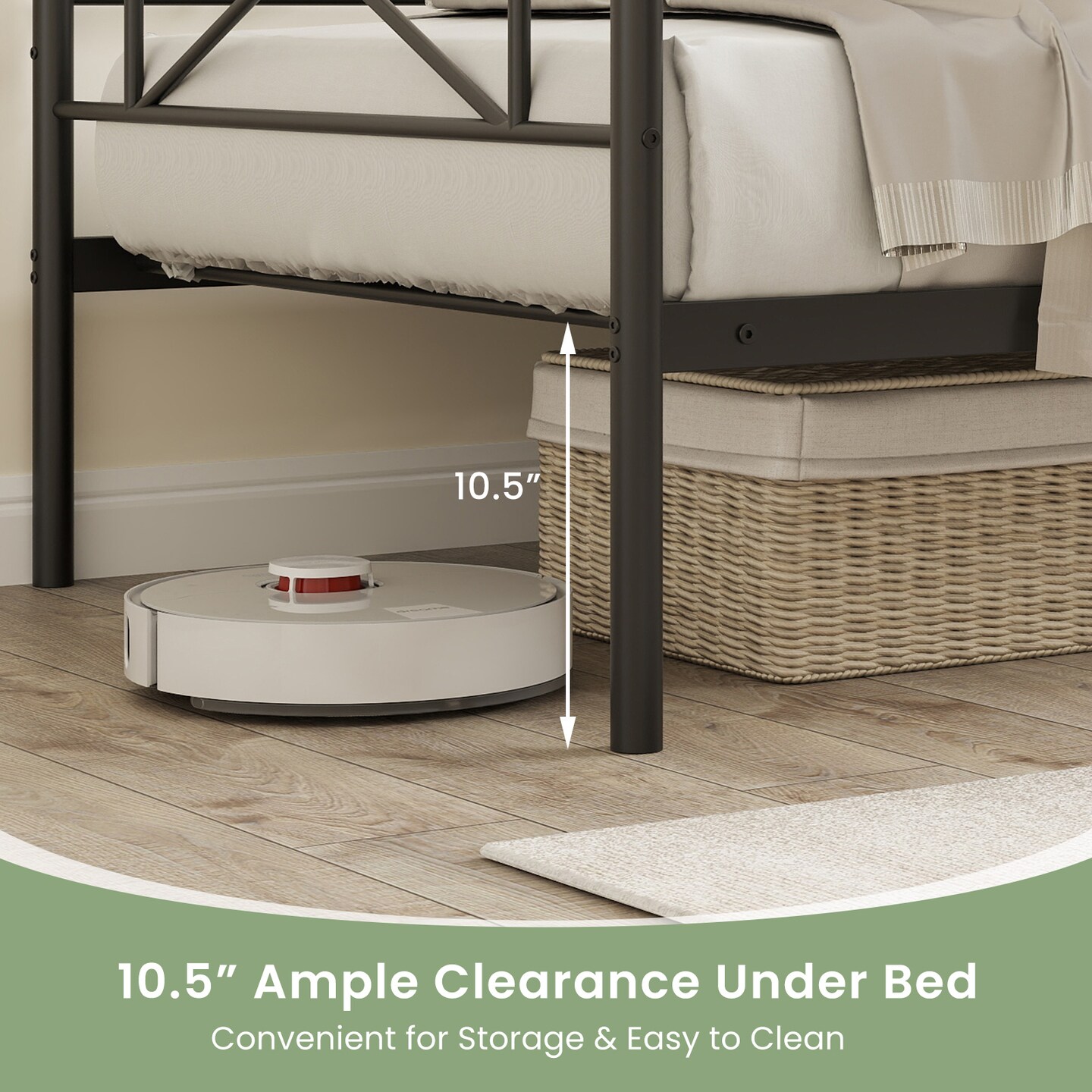 Twin Platform Bed Frame with Metal Slats and Space-saving Design