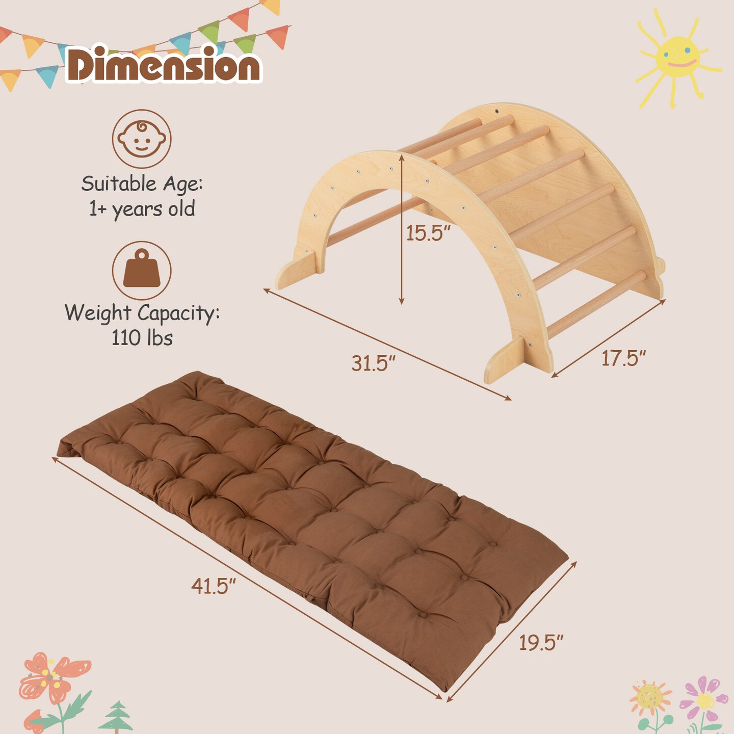 6-in-1 Montessori Arch Climber with Cushion, Toy Storage and Anti-Tip Feet