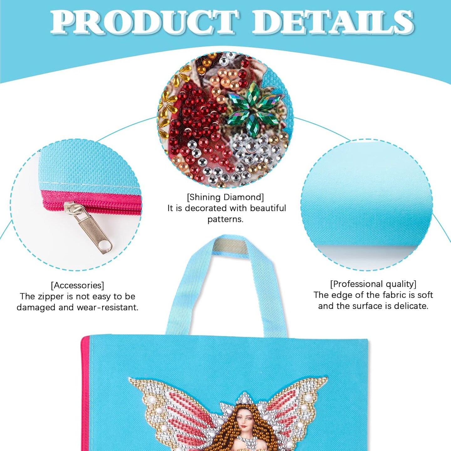 Diamond Painting Kits for Adult Stationery Bag Handbag with Chain 5D DIY Rhinestone Arts Craft Makeup Bag Canvas Tote Bag Diamond Art for Office Home Butterfly Fairy Pattern