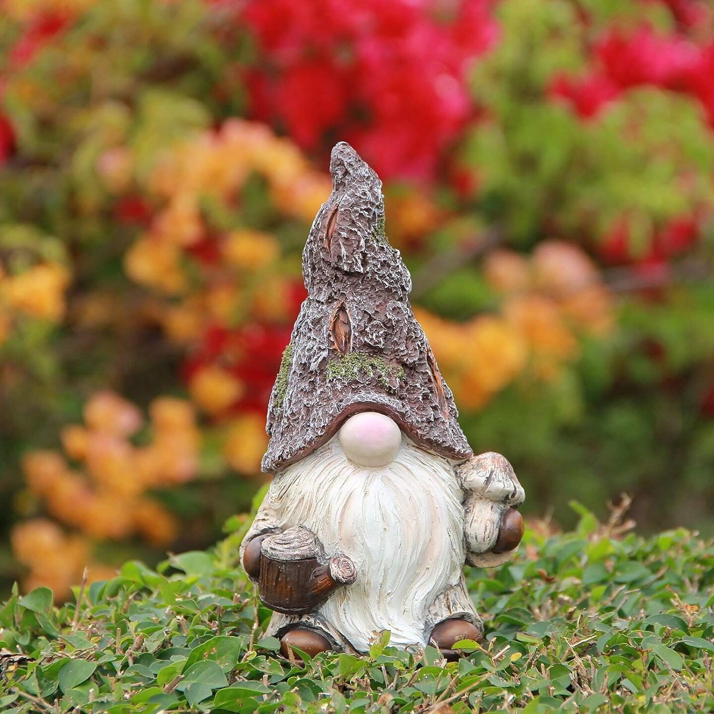 Garden Gnomes Statue Decor, Outdoor Decorations, Indoor Figurine Woodstone Color for Home Decoration