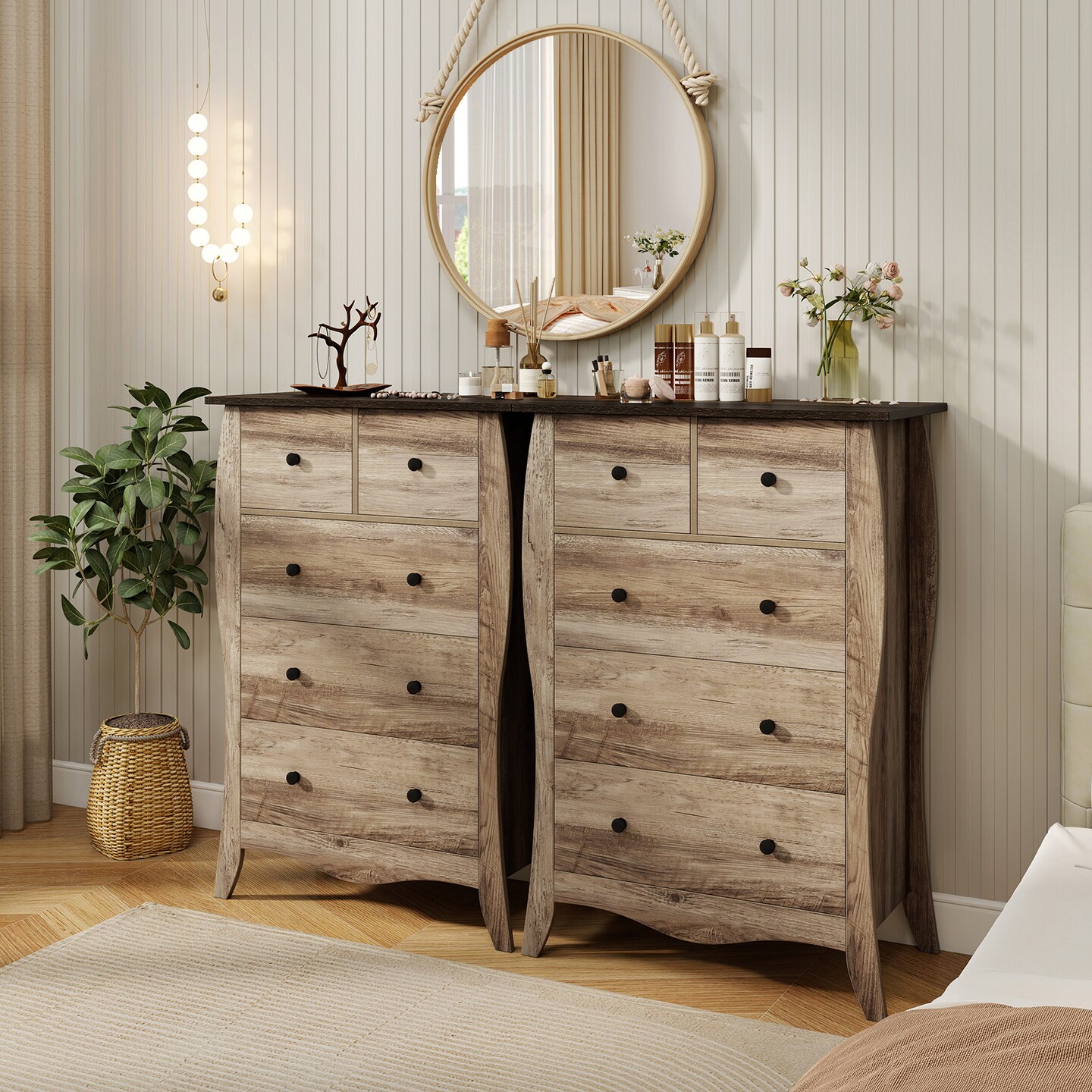 5 Fabric Drawers Closet Storage Organizer Dresser with Wooden Tabletop Perfect for Bedroom or Hallway