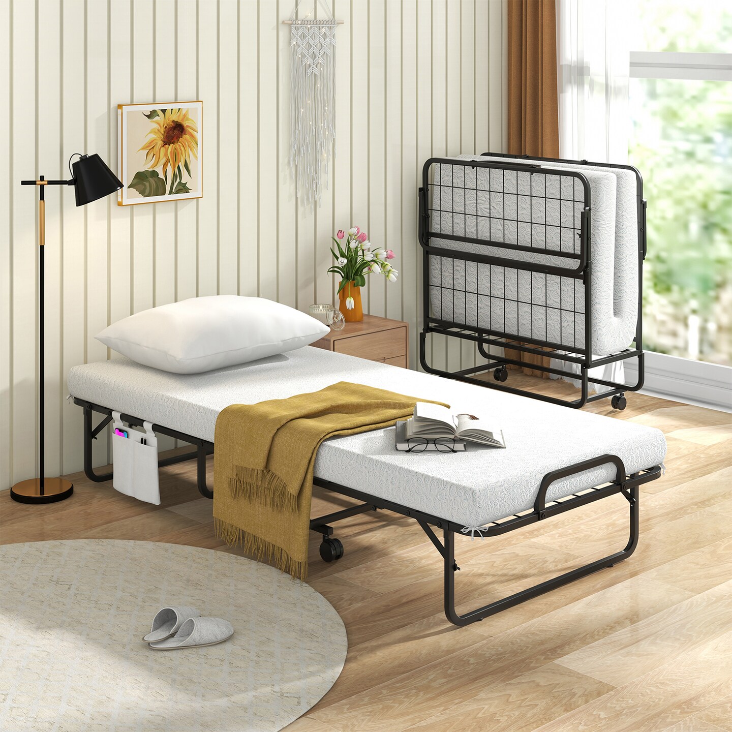 Folding Bed with Memory Foam Mattress and Pillow for Guest Room Use