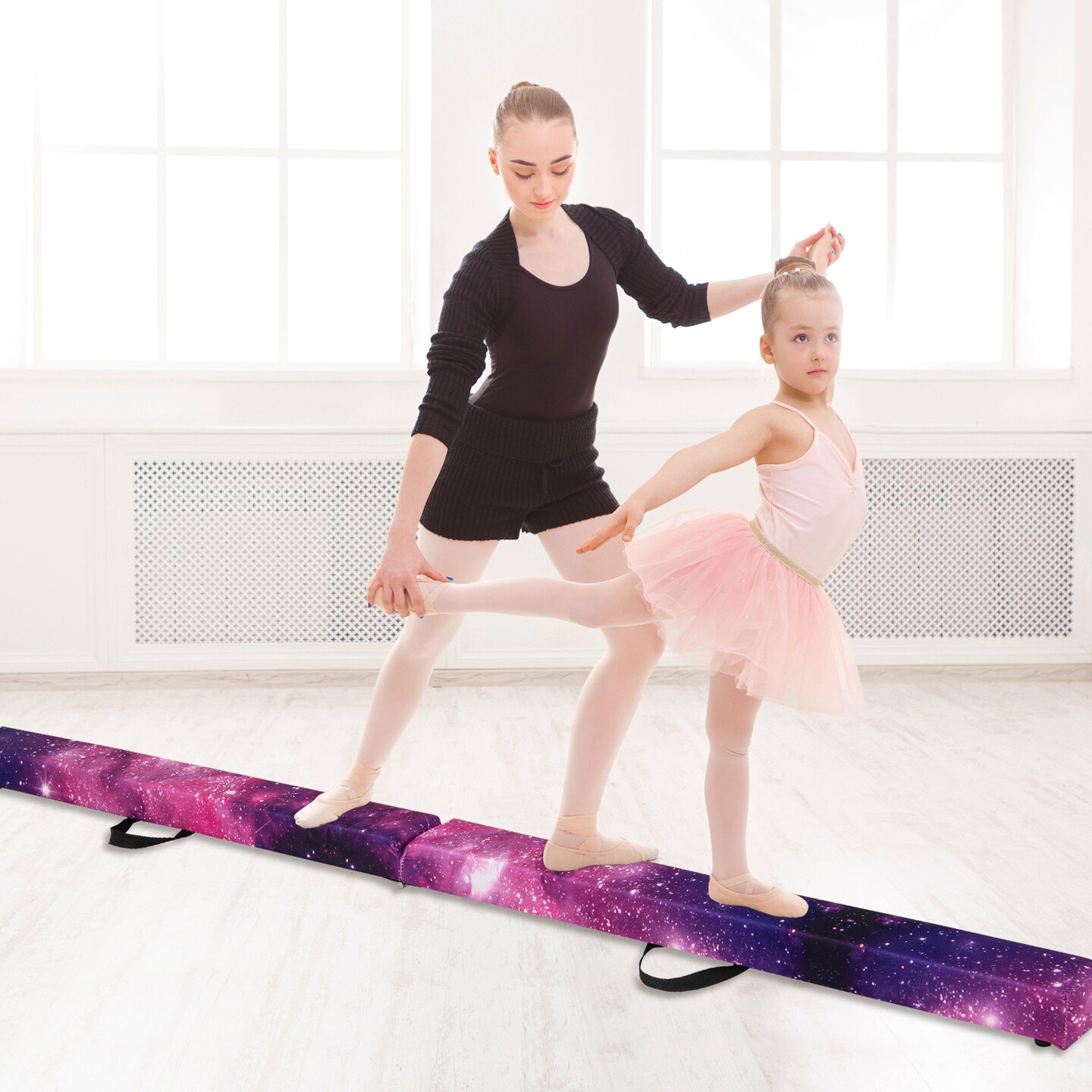 8 Feet Portable Folding Gymnastic Balance Beam with Solid Wood Base Ideal for Walkover or Cartwheel