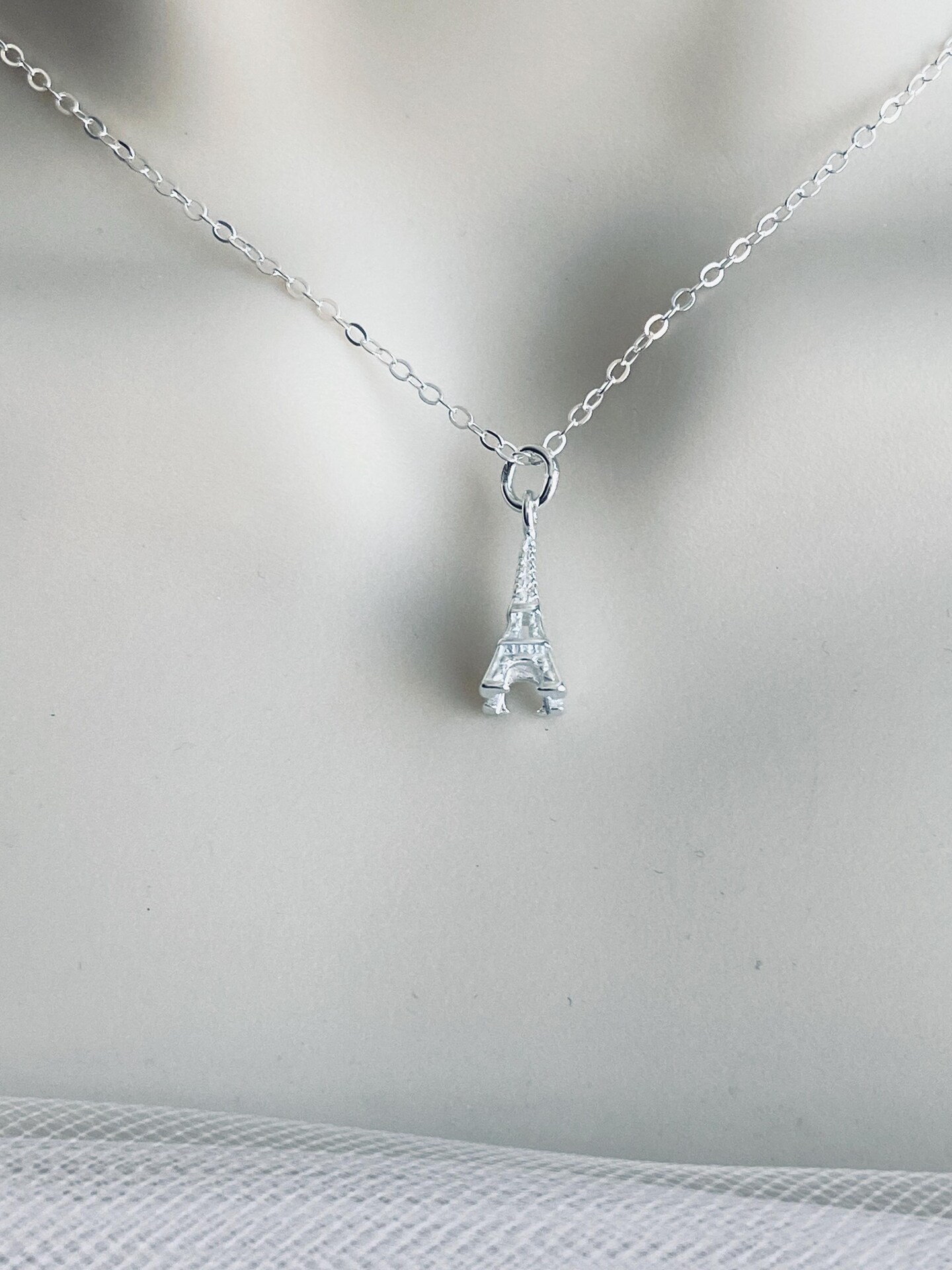 Sterling Silver Eiffel Tower Necklace. Silver Pendant Necklace 