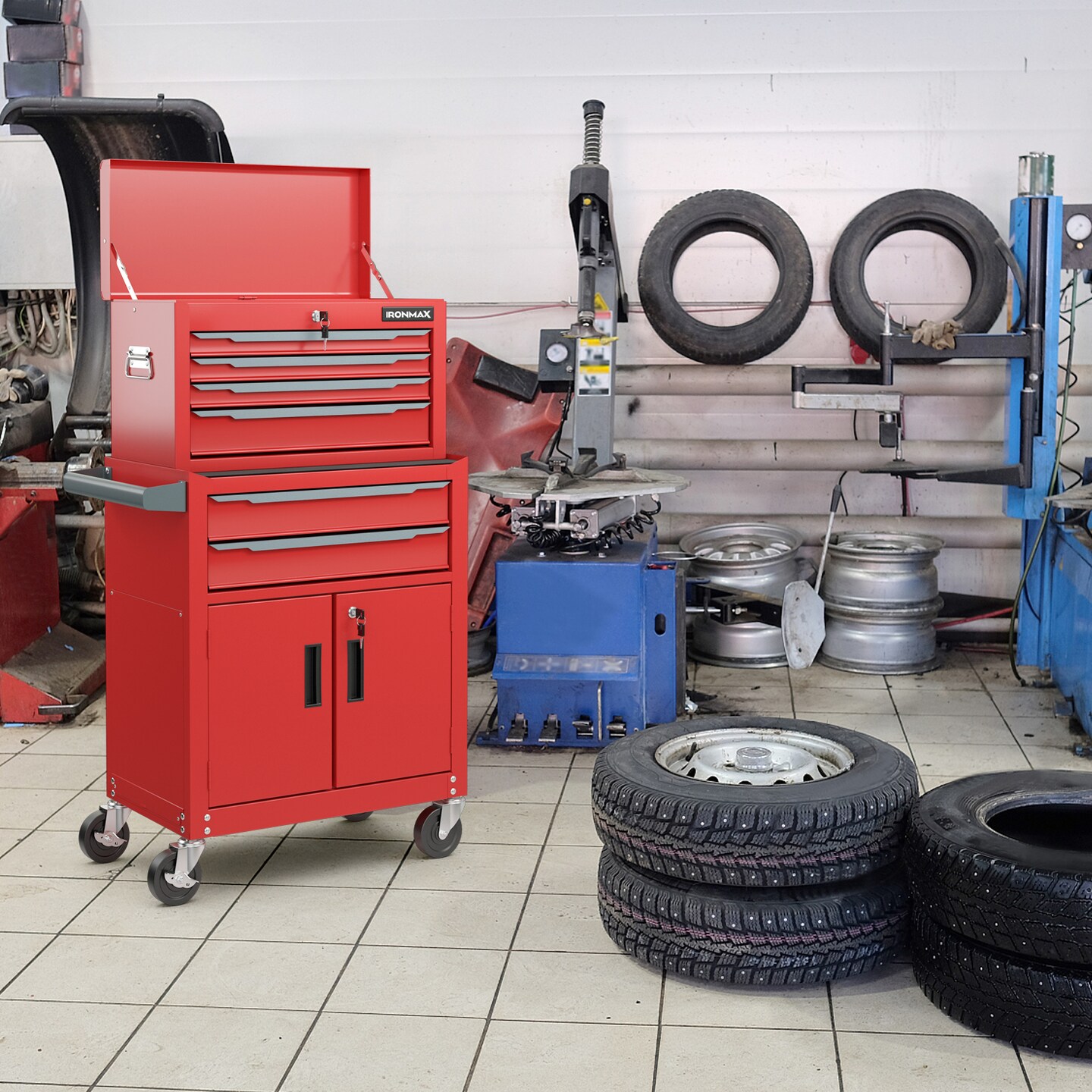 6-Drawer Rolling Tool Storage Chest with Universal Wheels and 2 Door Bottom Cabinet