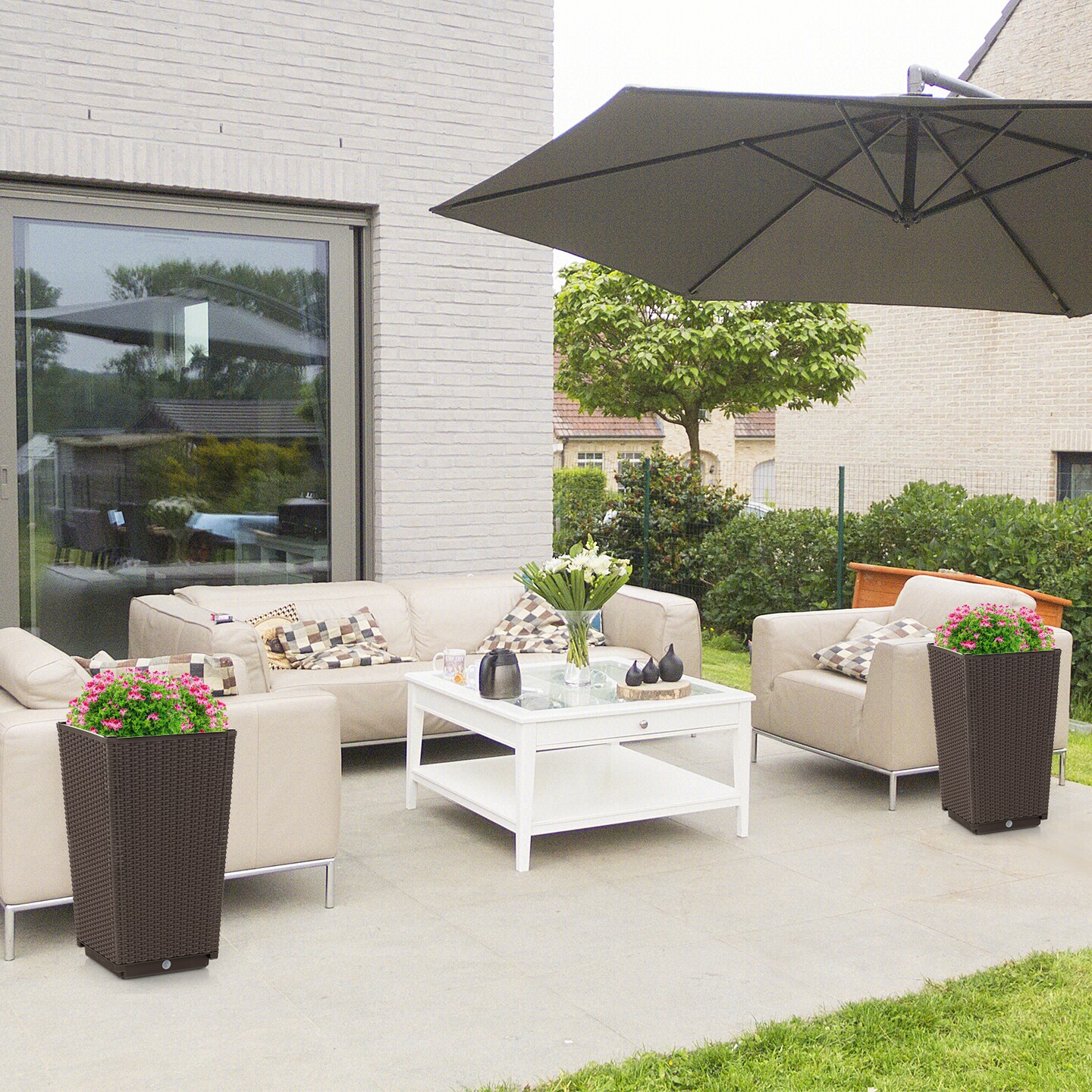 Wicker Planter Set of 2 with Self-Watering System and Weather-Resistant PP Material