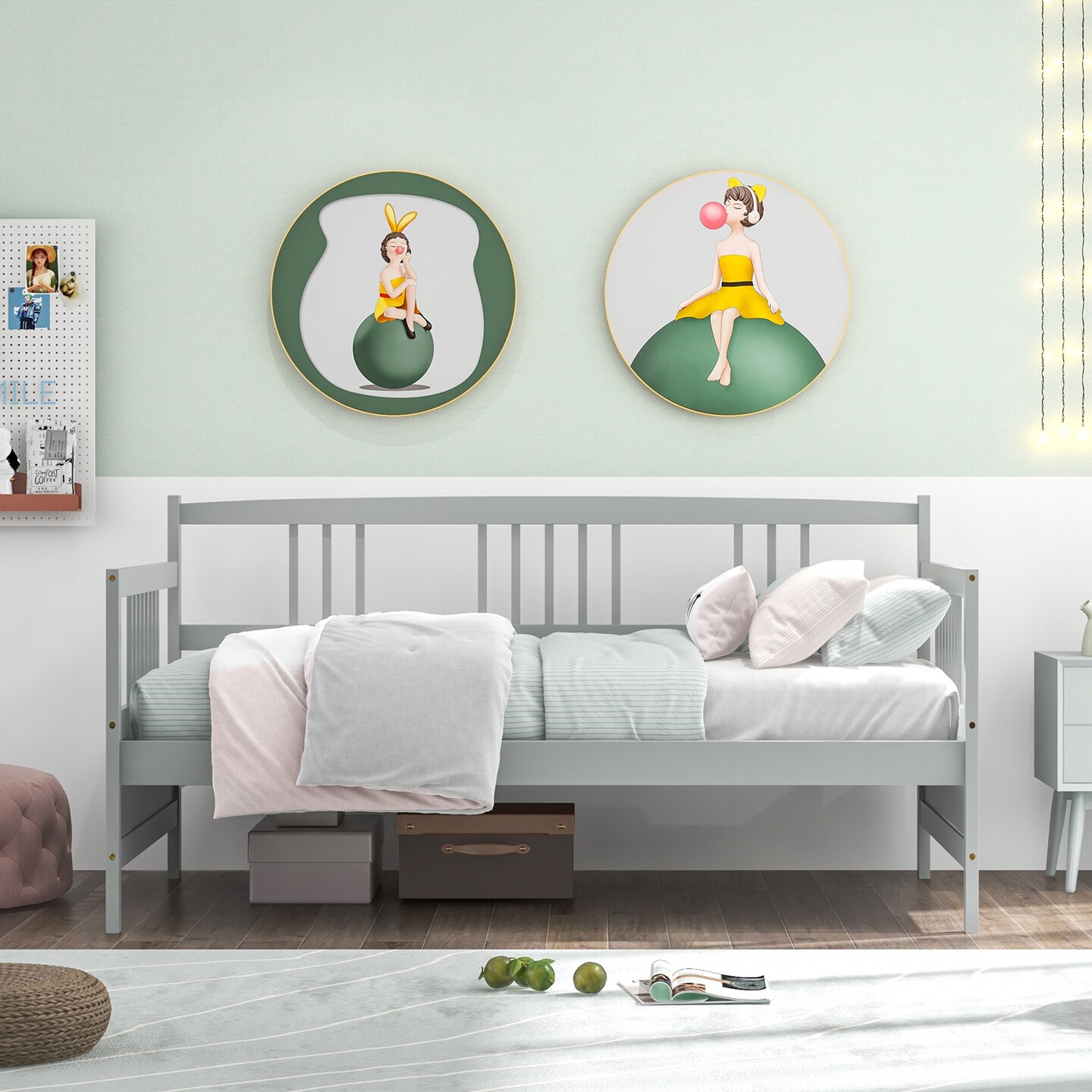 Twin Size Wooden Slats Daybed Bed with Rails Perfect for Living Room and Kids Room or Guest Room