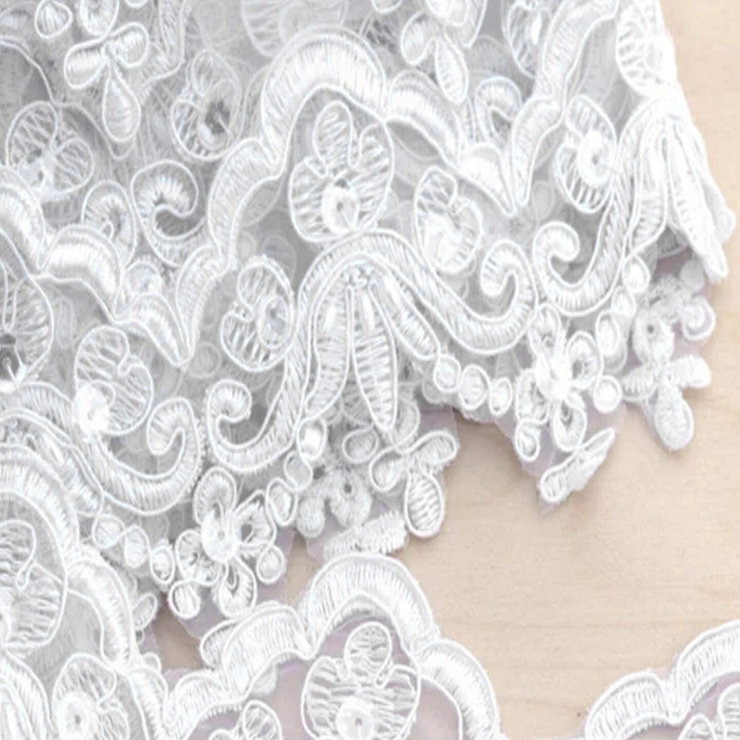 1 Yard 2.5 Inch Optic Ivory Sequin Beaded Bridal Lace Trim Organza Pearls for Veils and Edging