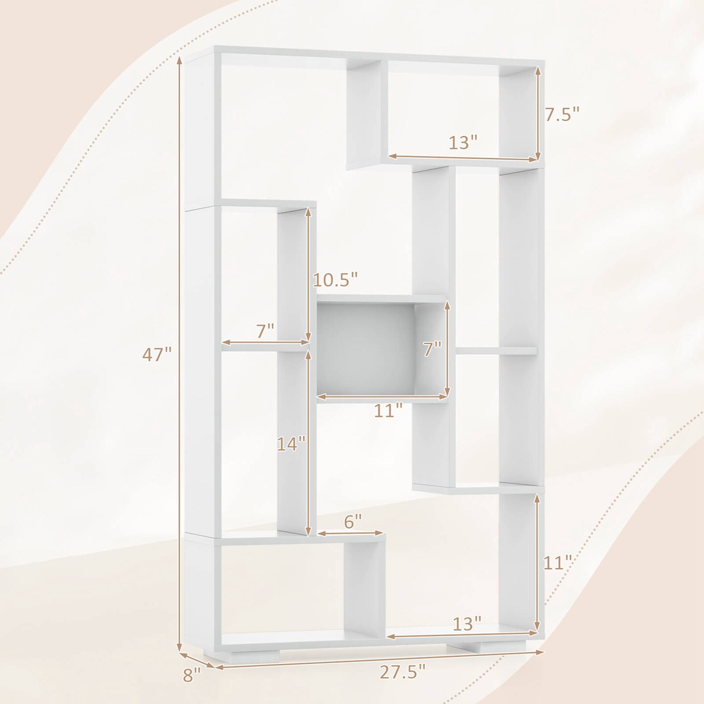 Costway 47" Tall Bookshelf Modern Geometric Bookcase with Open Shelves Anti-tipping Kits White/Black&Natural