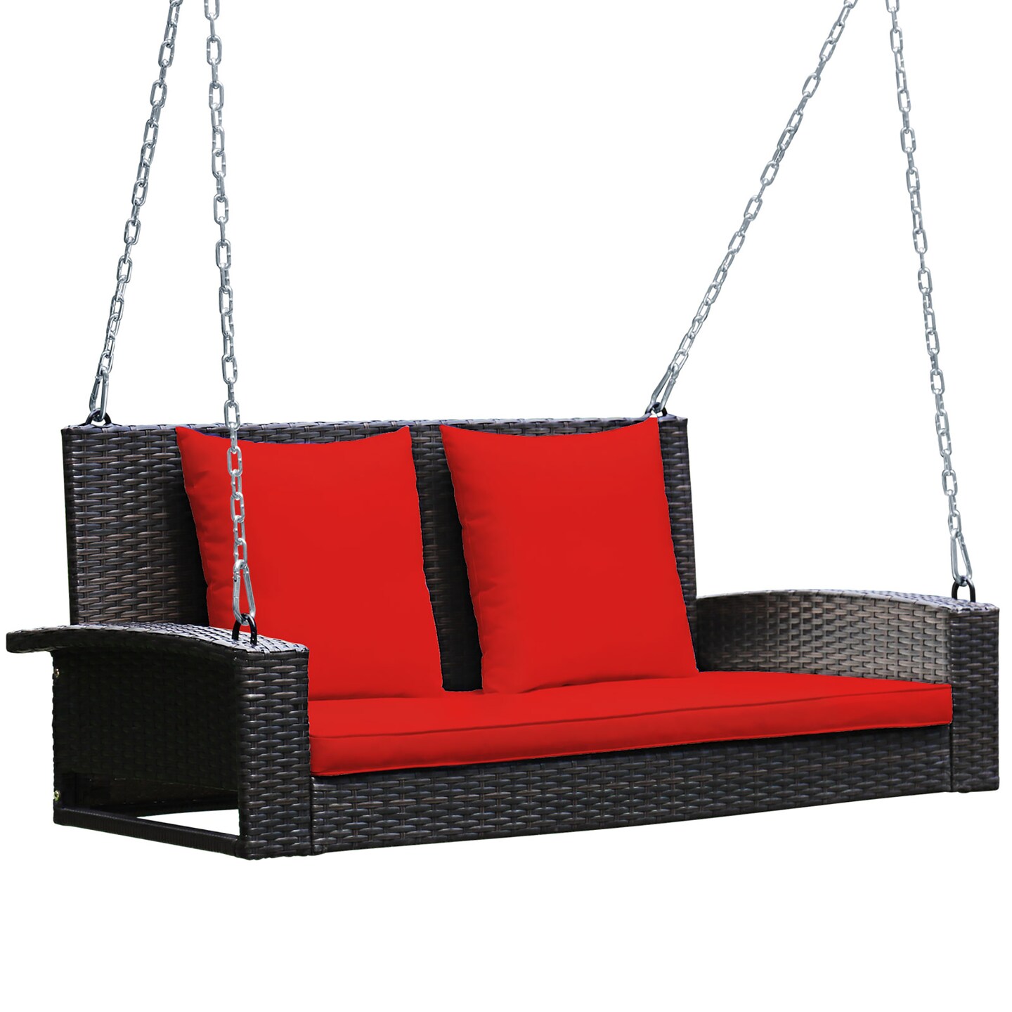Costway 2-Person Patio Rattan Hanging Porch Swing Bench Chair Cushion Beige\Black\Red\Turquoise