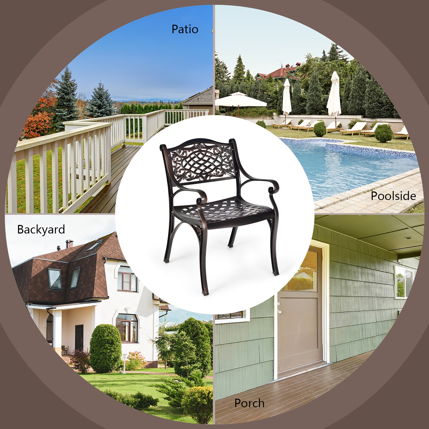 Costway 2PCS Patio Dining Bistro Chair All Weather Cast Aluminum Armrest Garden