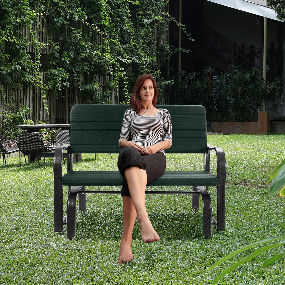 Costway Outdoor Patio Swing Porch Rocker Glider Bench Loveseat Garden Seat Steel New Borwn/Green