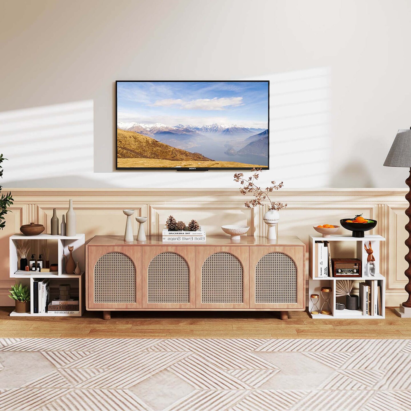 Costway 1/2 PCS 3-Tier Bookshelf Geometric Bookcase Side Table with Open Storage Display Shelf White