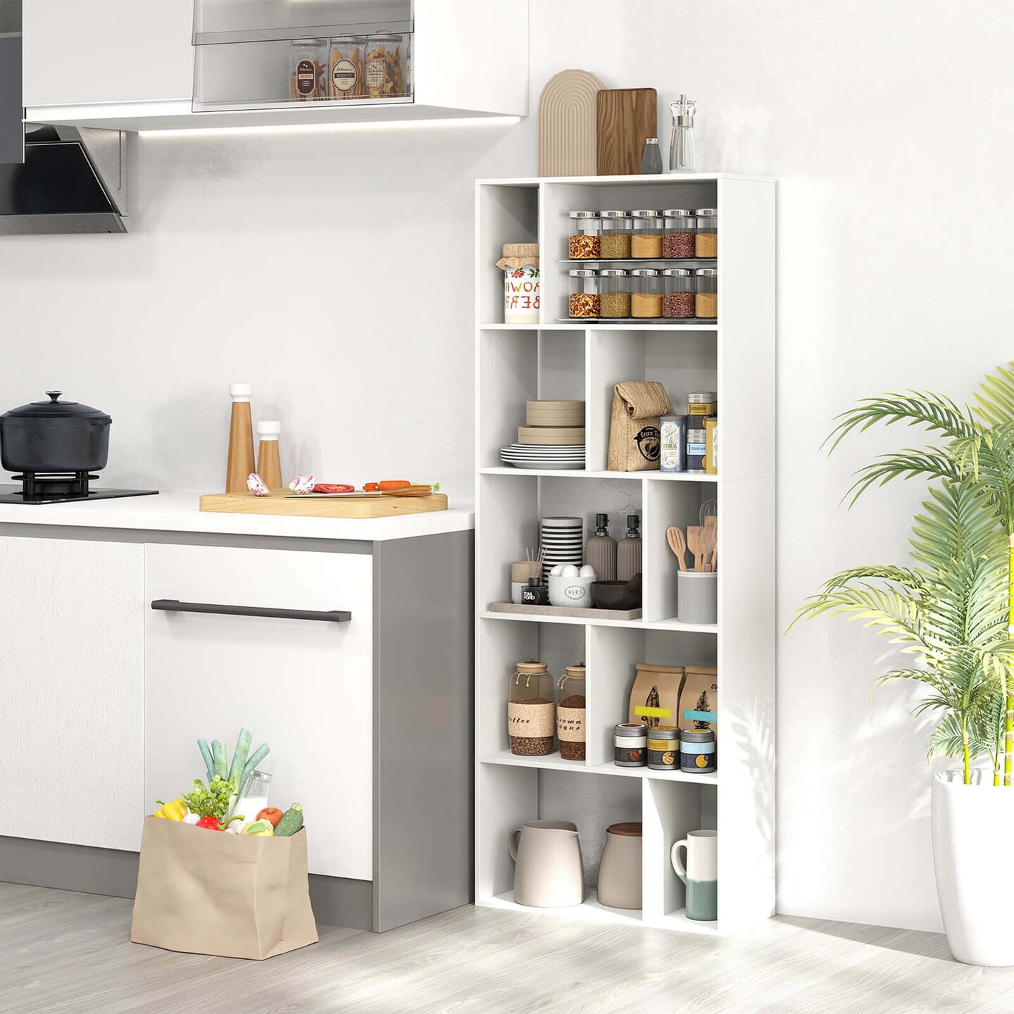 Costway 1/2 PCS 63&#x22; Tall Floor Standing Open Bookshelf with 10 Cubbies 5 Back Anti-falling Panels