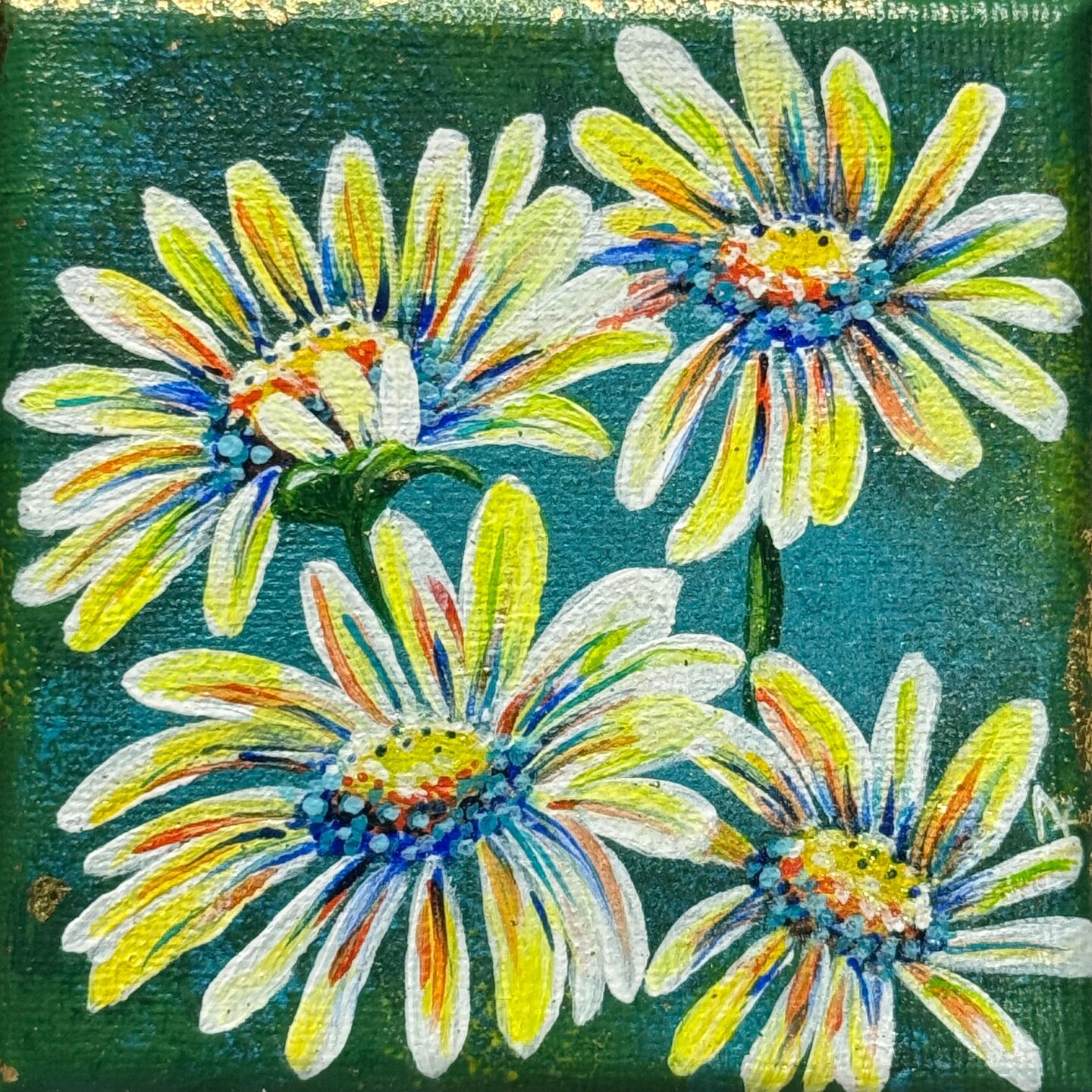 Daisies Mini 4x4 Painting~Original Hand Painted Fine Art~Acrylic