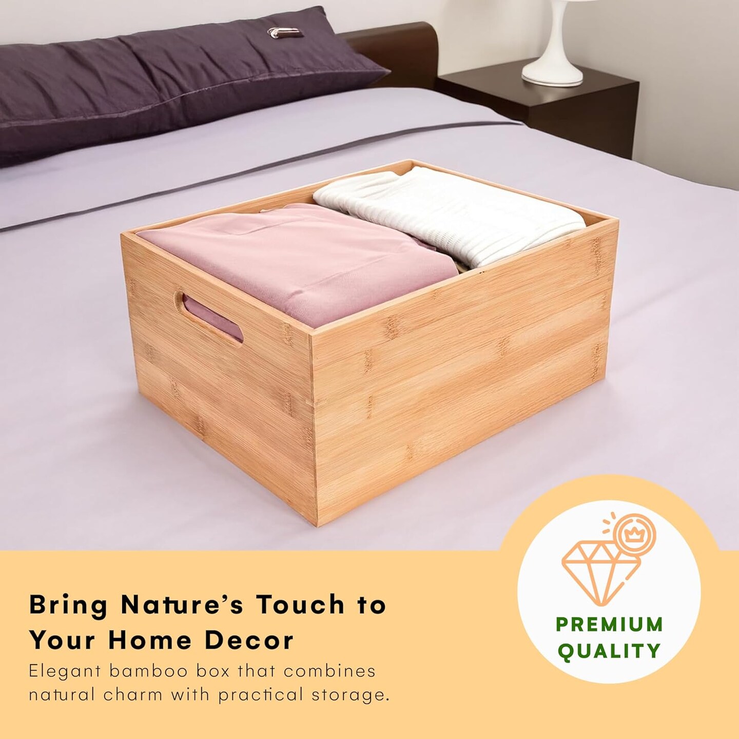 Bamboo Storage Box - Wood Crate - Bamboo Box Storage for Kitchen, Living Room, Office - Arts &#x26; Crafts Container Caddy Basket - Home Decor &#x26; Organization Accessories 14&#x22;L x 11&#x22;W x 6&#x22;H