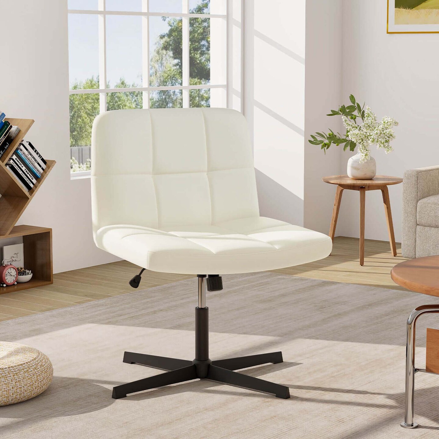 Costway Criss Cross Chair Cross-legged Office Chair with Oversized U-shaped Seat No Wheels Beige/Brown/Gray
