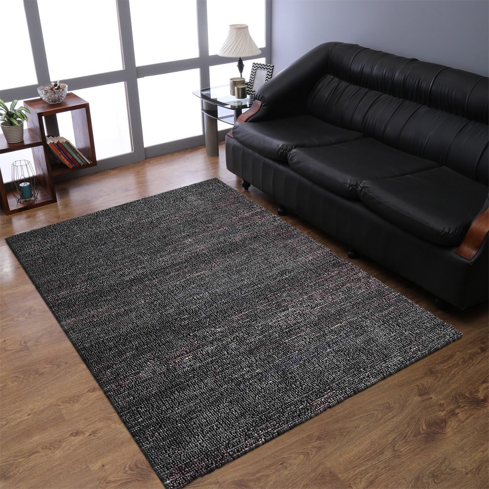 Rugsotic Jute Area Rug Solid Charcoal Rectangle Hand Woven Eco-Friendly J00027