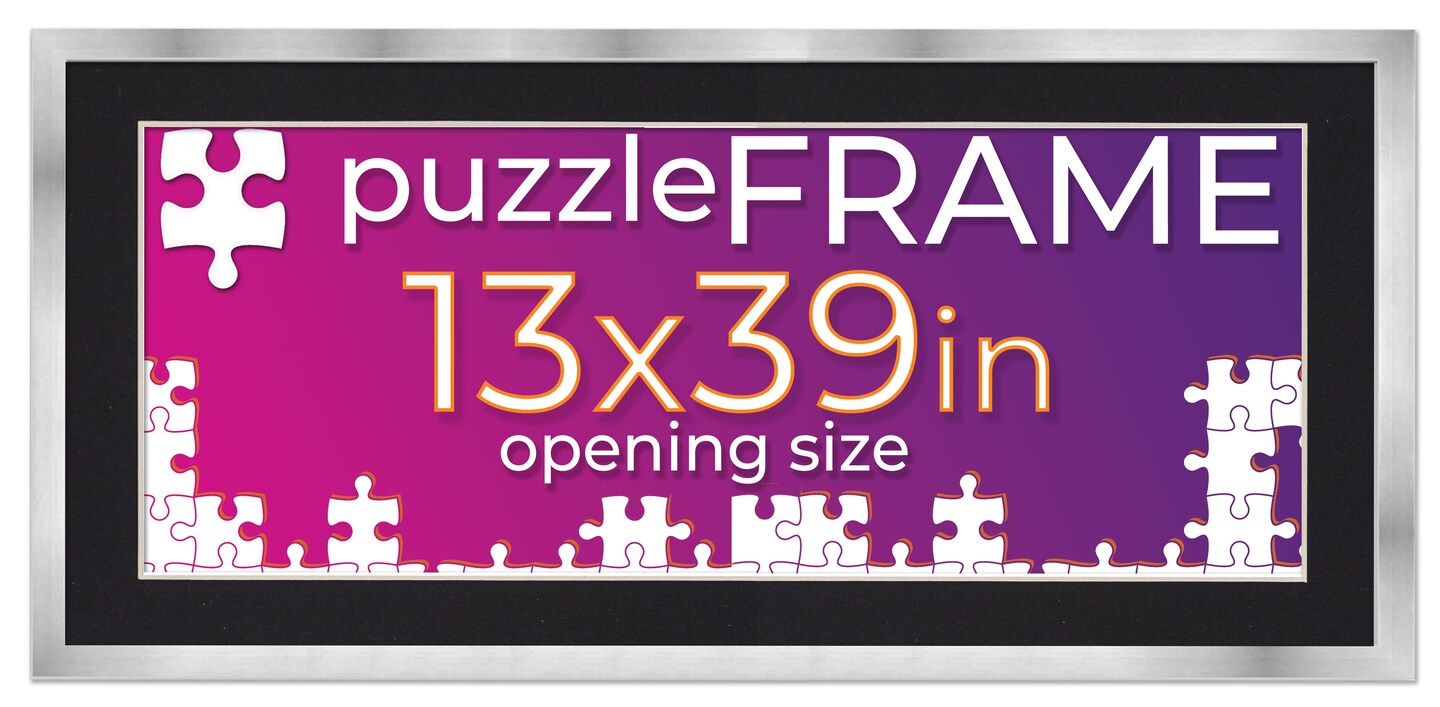 Silver Wood Puzzle Frame Kit with Glue Sheets, Black Mat, Backing, UV Acrylic - Available in 20 Popular Sizes