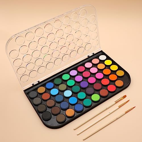 48 Colors Watercolor Paint Set  with 3 Paint Brushes, Water Color Paints Sets, Washable Water Colors