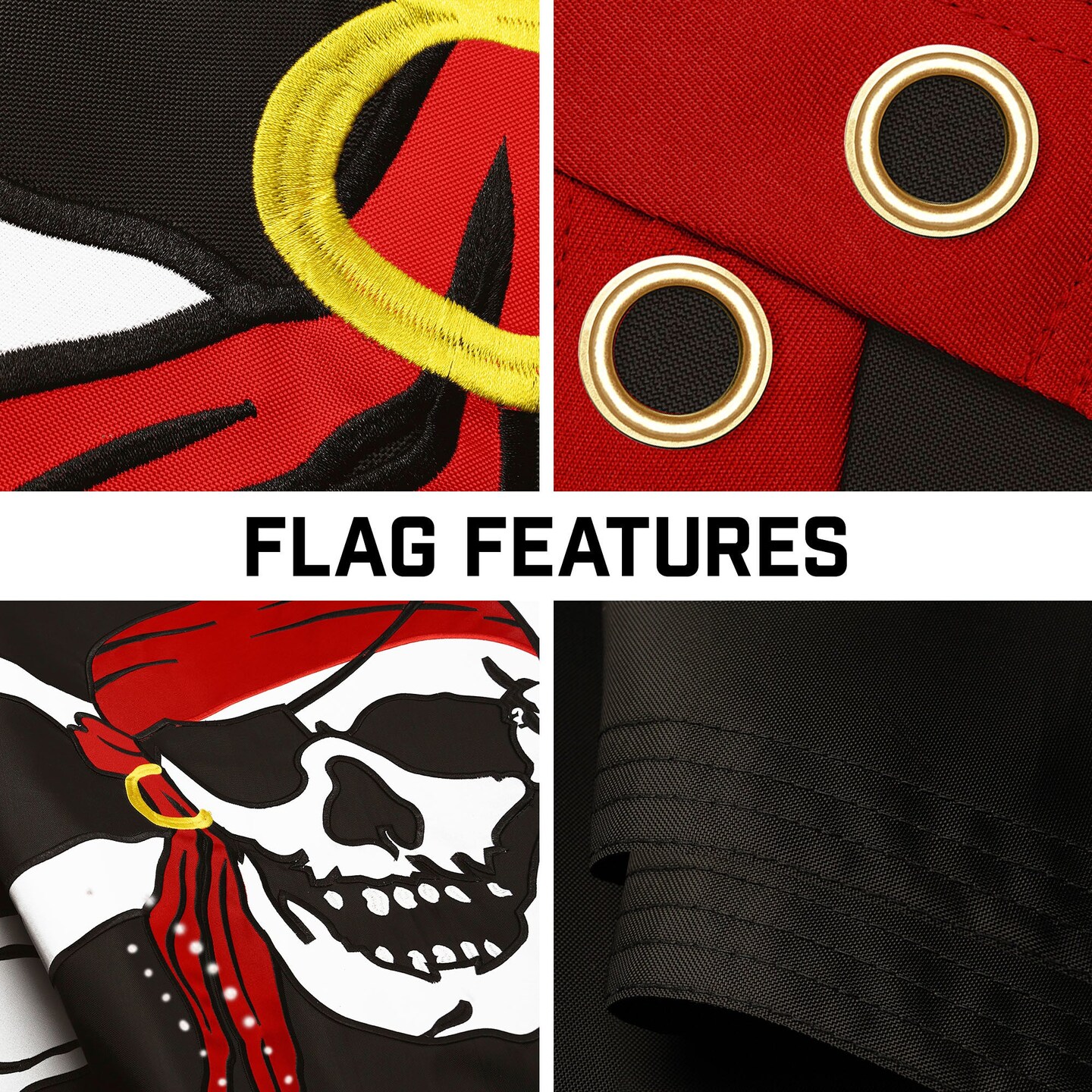 G128 Combo Pack: 16 Ft Telescoping Aluminum Flagpole (Silver) & Pirate Jolly Roger Red Head Scarf Flag 3x5 Ft, ToughWeave Series Embroidered 300D Polyester | Pole with Flag Included