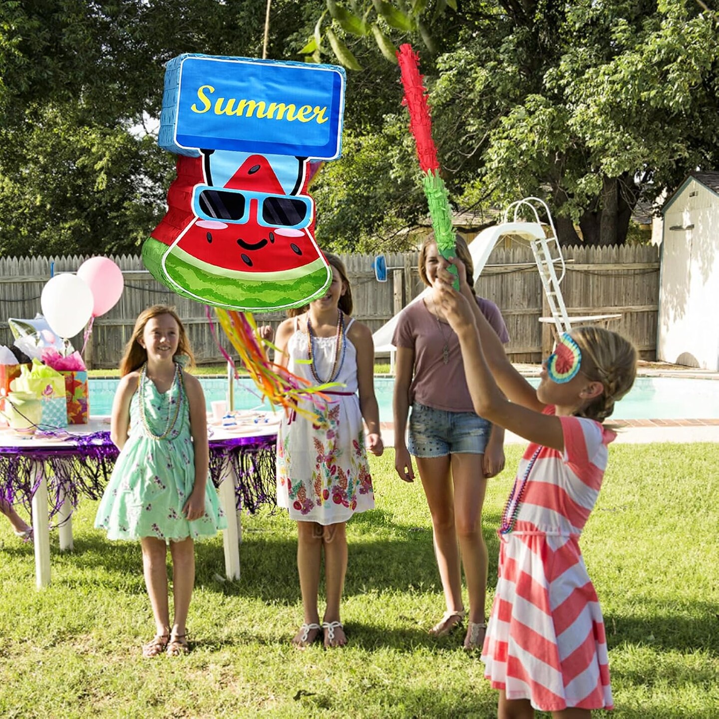 Watermelon Pi&#xF1;ata Summer Theme Pi&#xF1;ata,with Stick Blindfold Confetti,16.5 x 10.2 x 2.6 Inches Summer Fruit Pi&#xF1;ata for Summer Birthday Parties Summer Theme Parties Decoration Party Game
