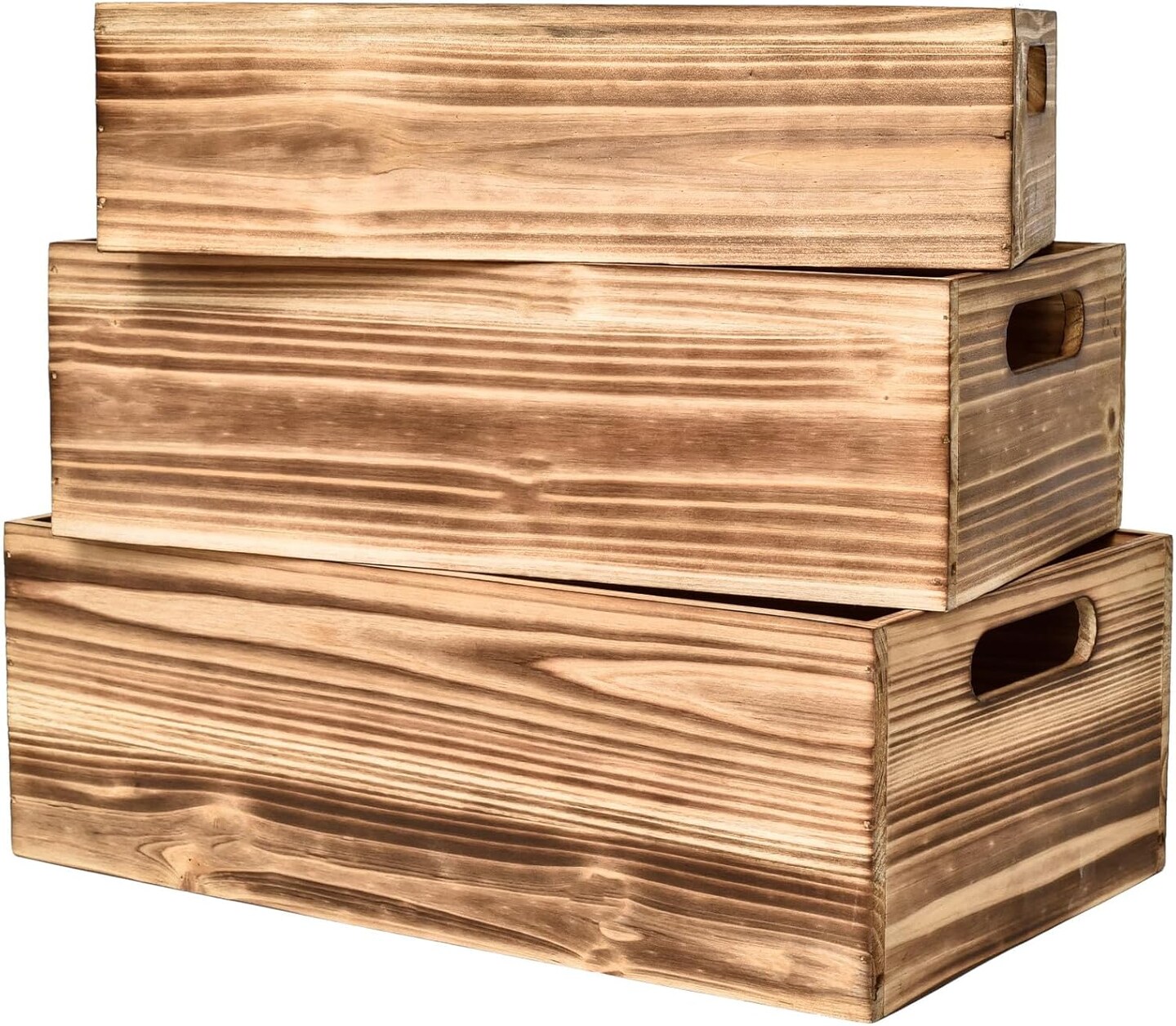 Set of 3 Wooden Boxes for Storage Small Crates