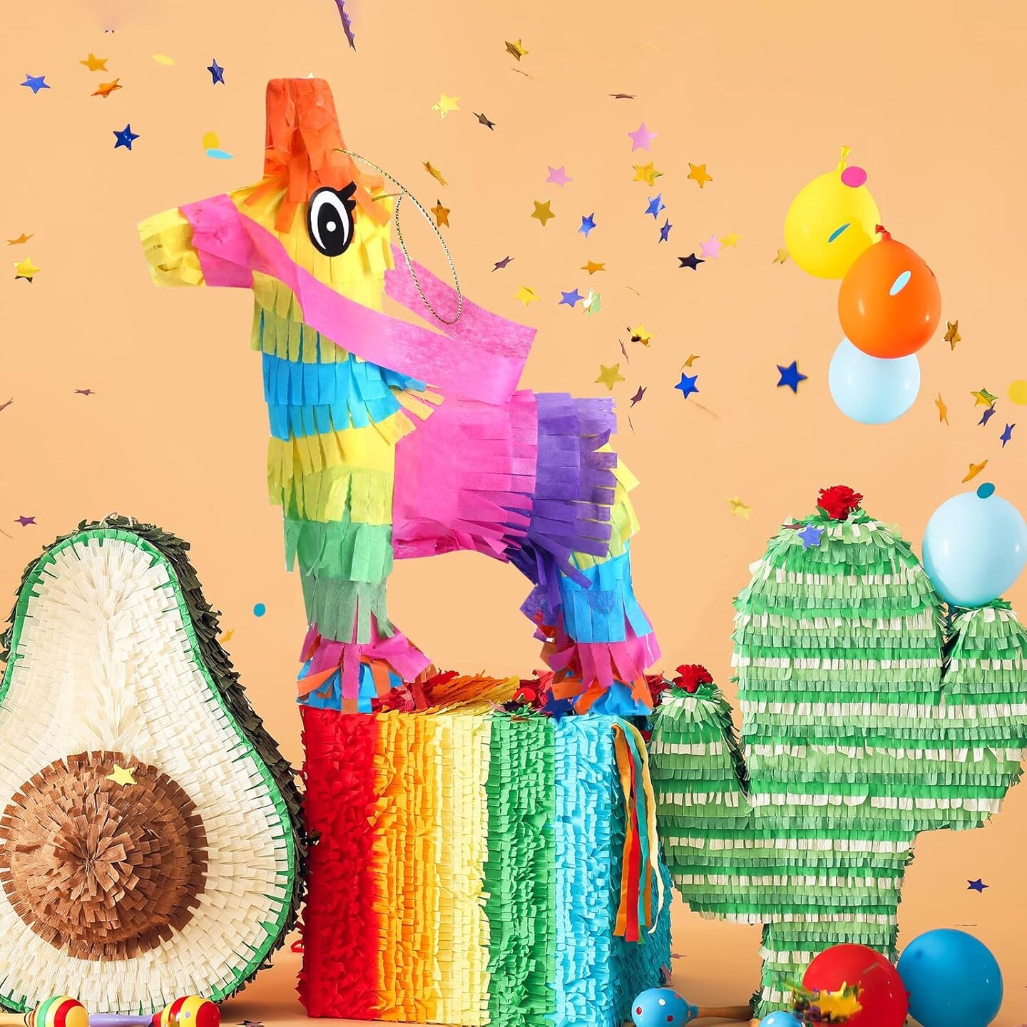 24 Pcs Mini Donkey Pinatas Little Rainbow Donkey Pinatas Bulk Cinco De Mayo Mexican Party Favors for Mexican Carnivals Festivals Taco Tuesday Event, 7.5 x 4 Inches